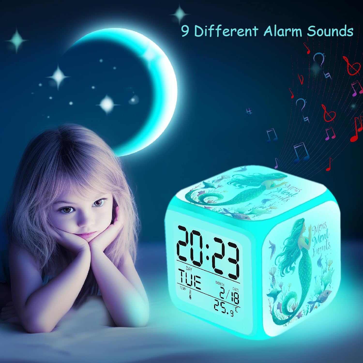 Mermaid Alarm Clock with Color Changing Nightlight