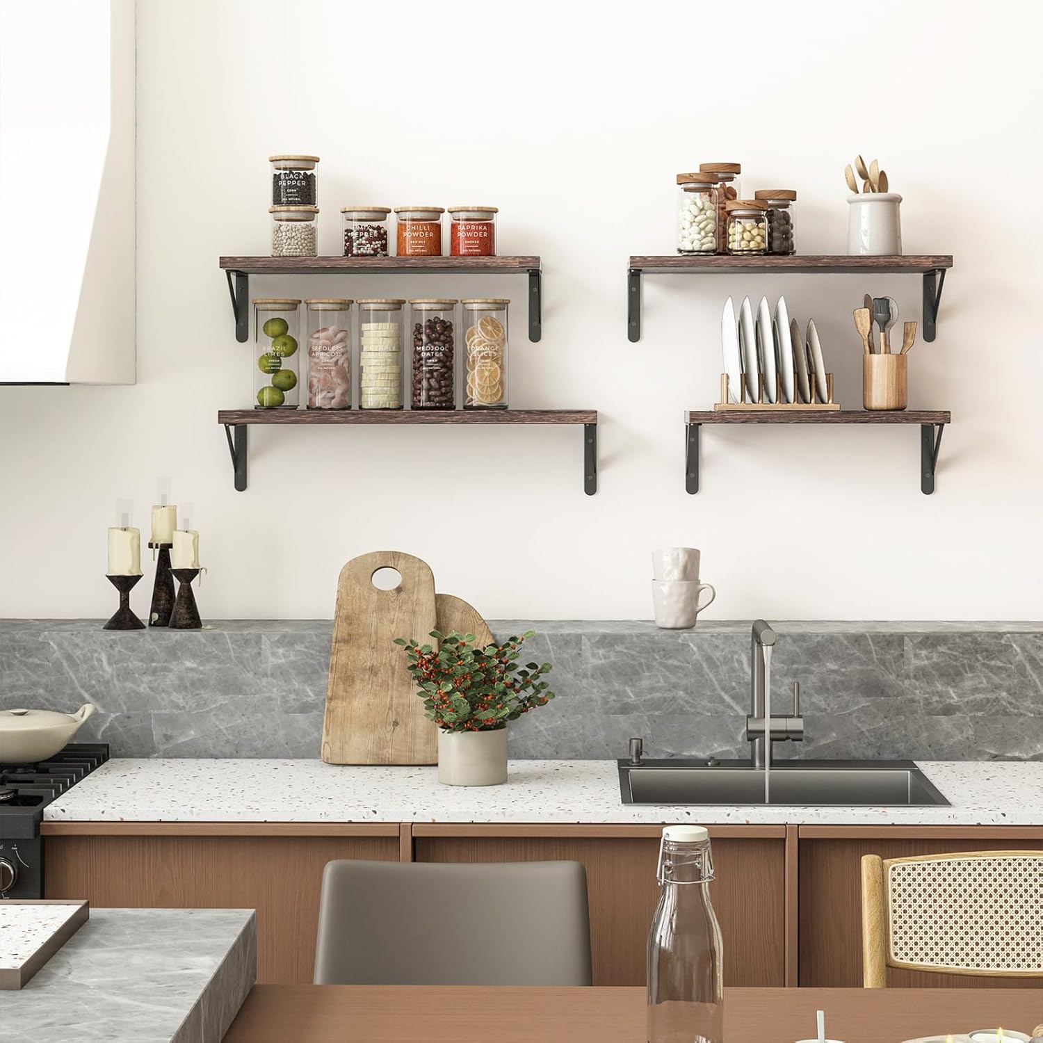 YGEOMER Floating Shelves Set of 4 Dark Brown Wall Shelves