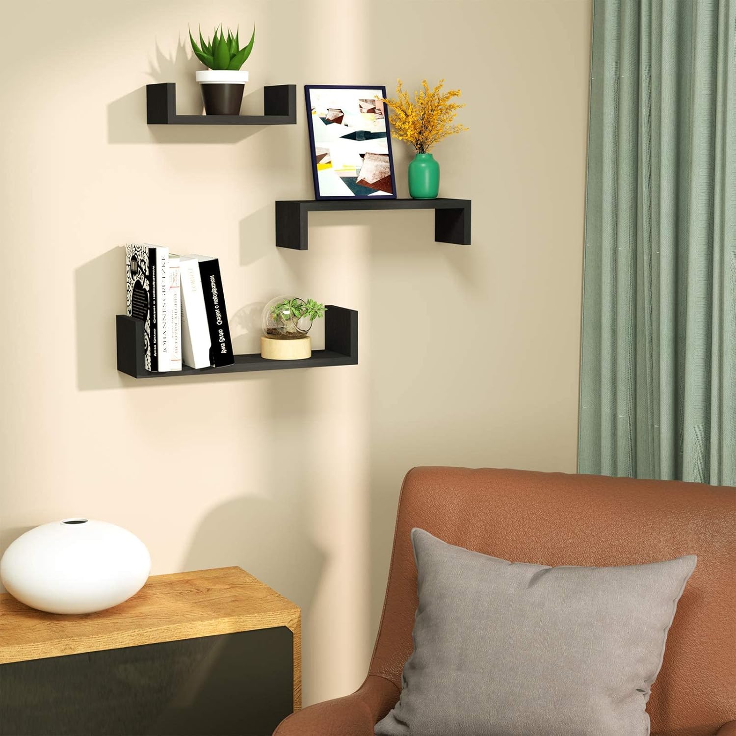 SRIWATANA Floating Shelves Wall Mounted Black