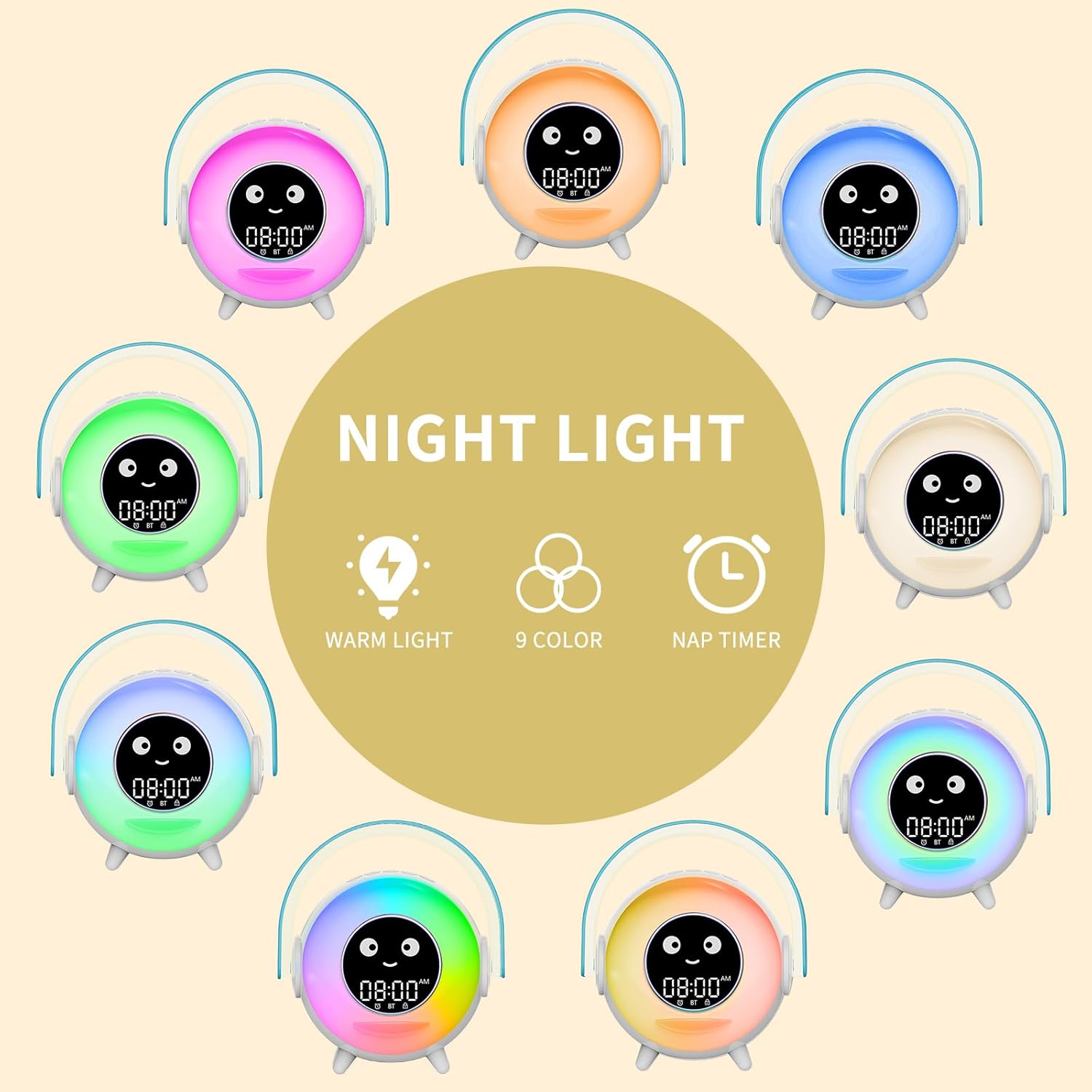 LOVME Toddler Sleep Training Alarm Clock with Night Light and Bluetooth Speaker