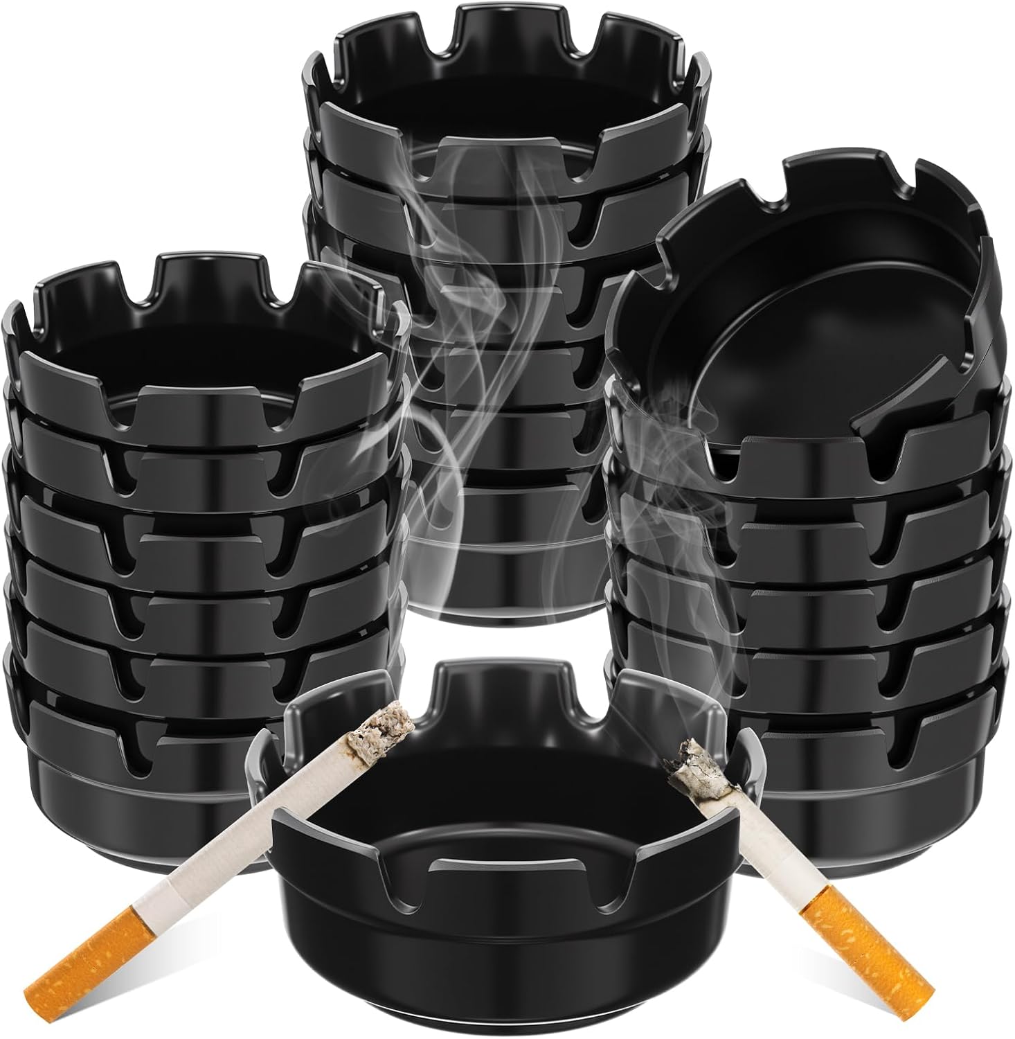 24 Pcs Stackable Black Ashtray Set for Home Office Use