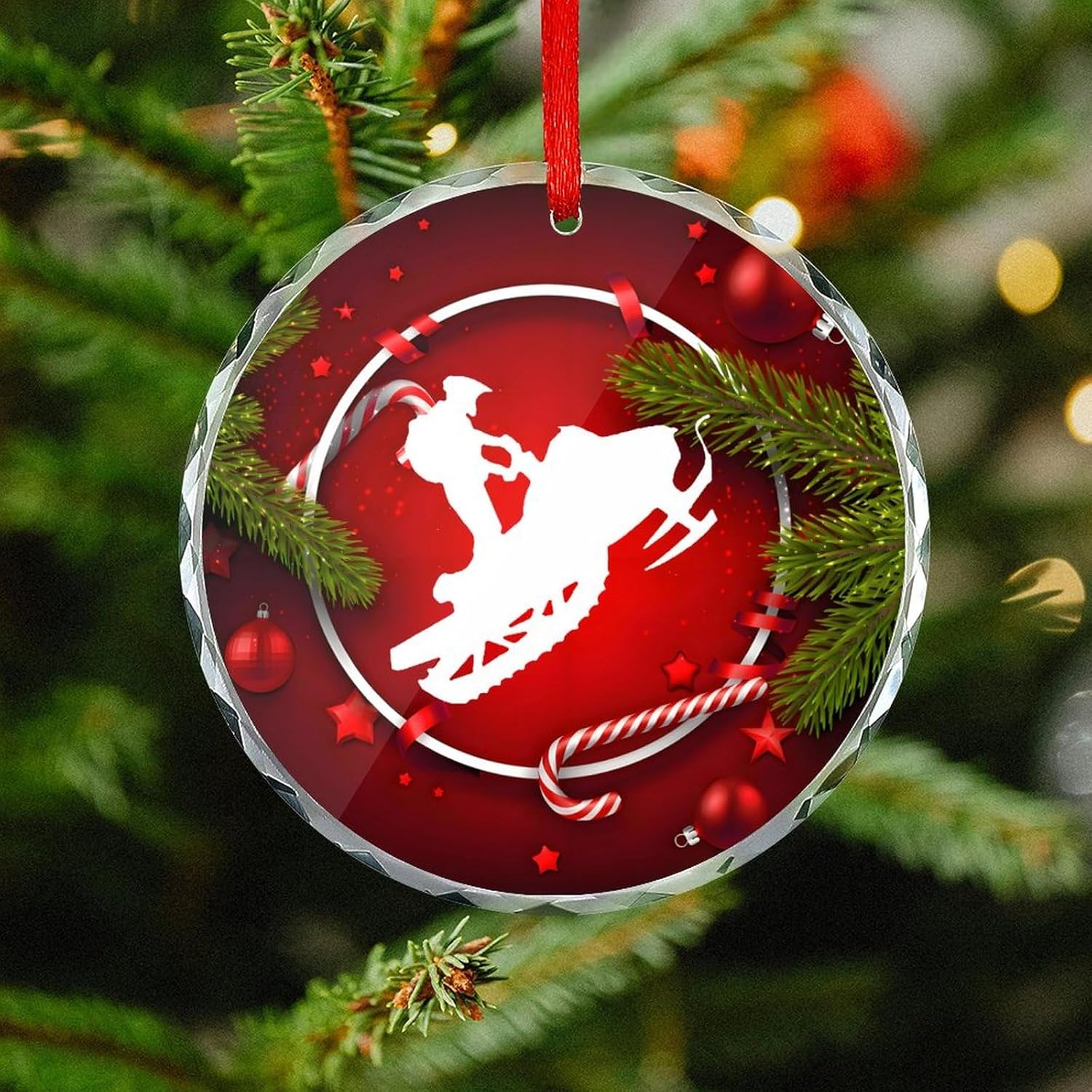 Snowmobile Car Glass Ornament 31 Inch Christmas Decor