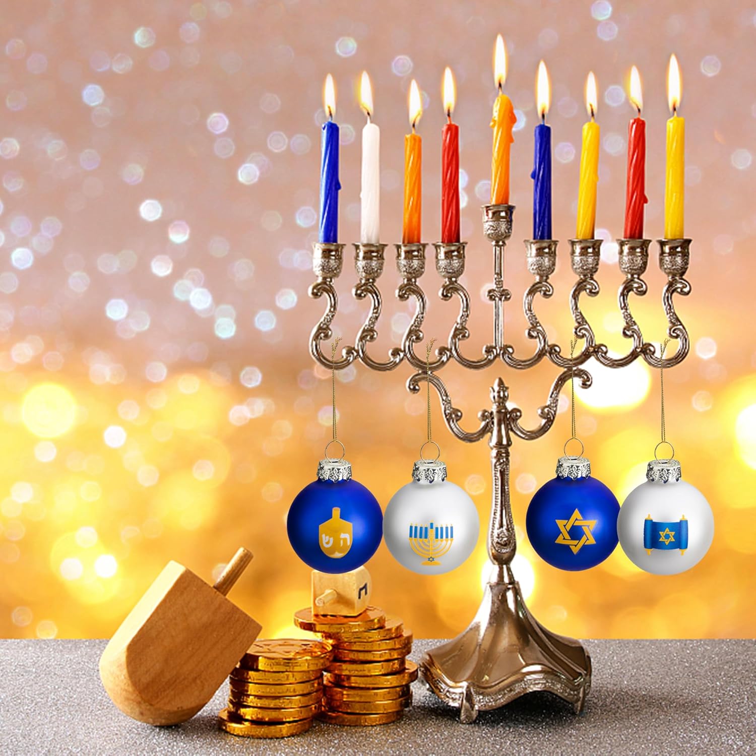 12pcs Glass Ball Hanukkah Ornaments Star of David Decorations