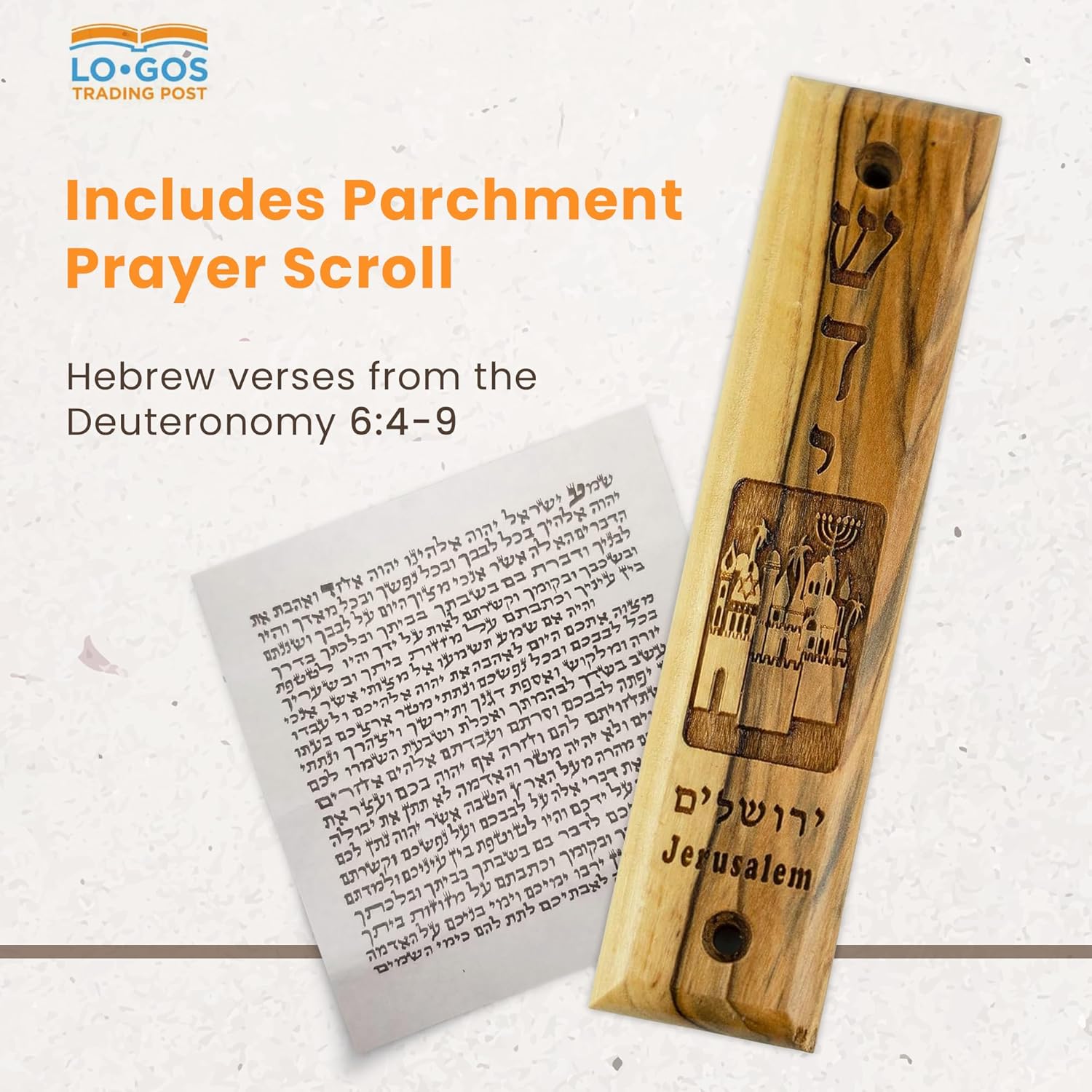 Olive Wood Mezuzah with Scroll from Israel