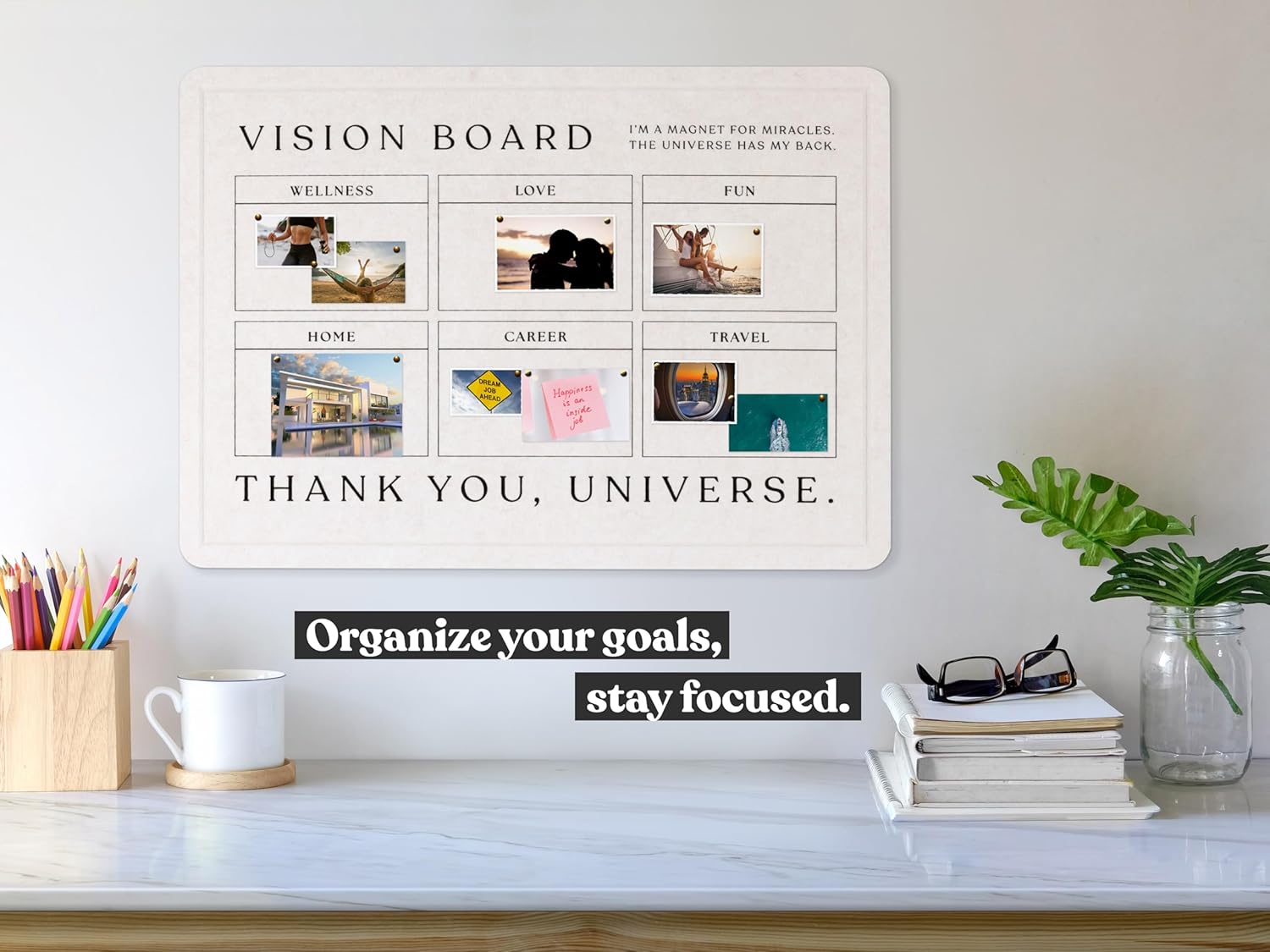17x23 Vision Board Bulletin Board - No Nails Wall Mounted