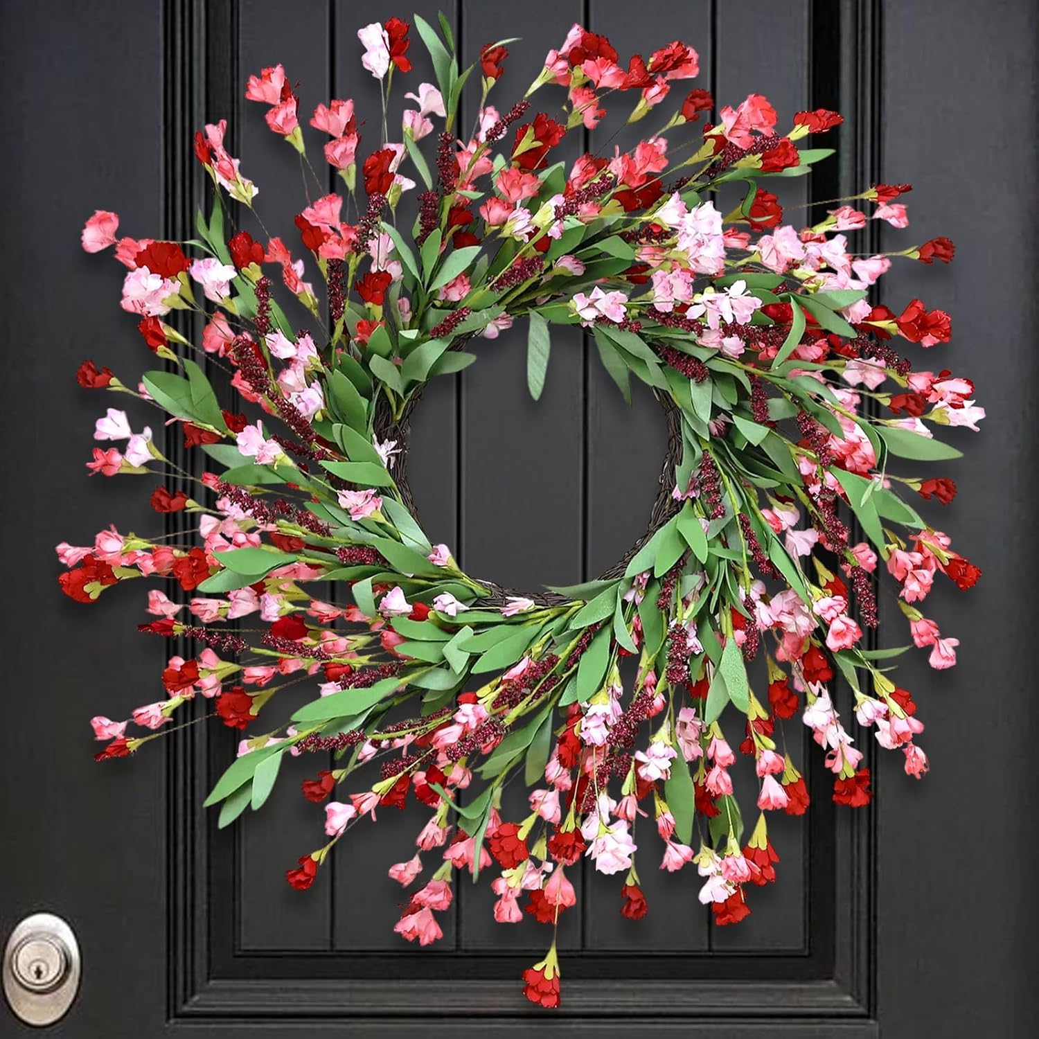 24 Inch Artificial Spring Wreath Red Pink