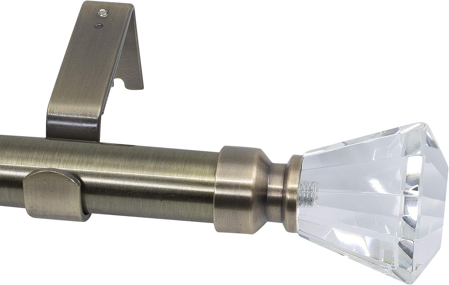 Meriville Tondo 1 Inch Curtain Rod with Crystal Finial Adjustable Antique Brass