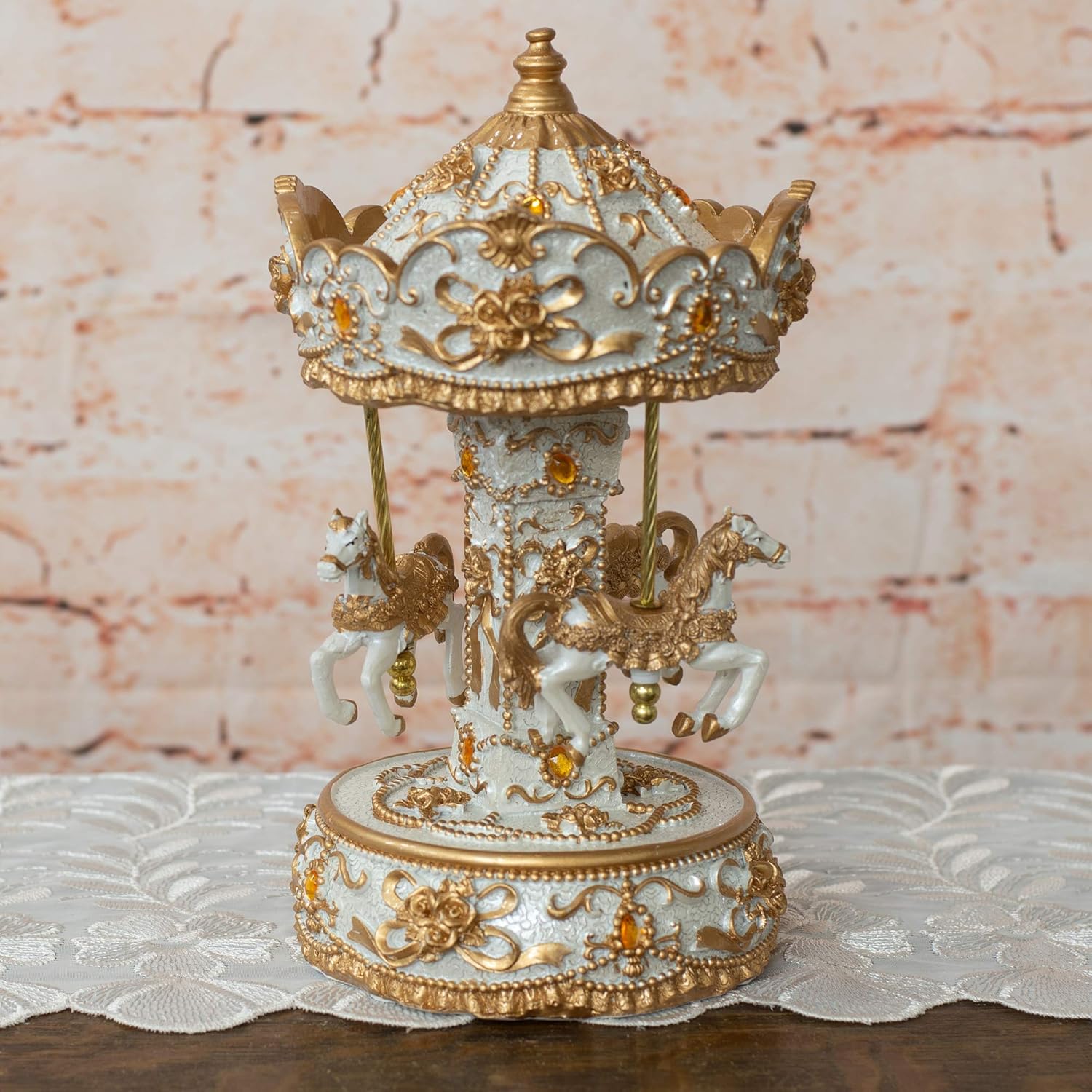 Elanze Designs Gilded Gold Tone Horse Musical Carousel 10 Inch