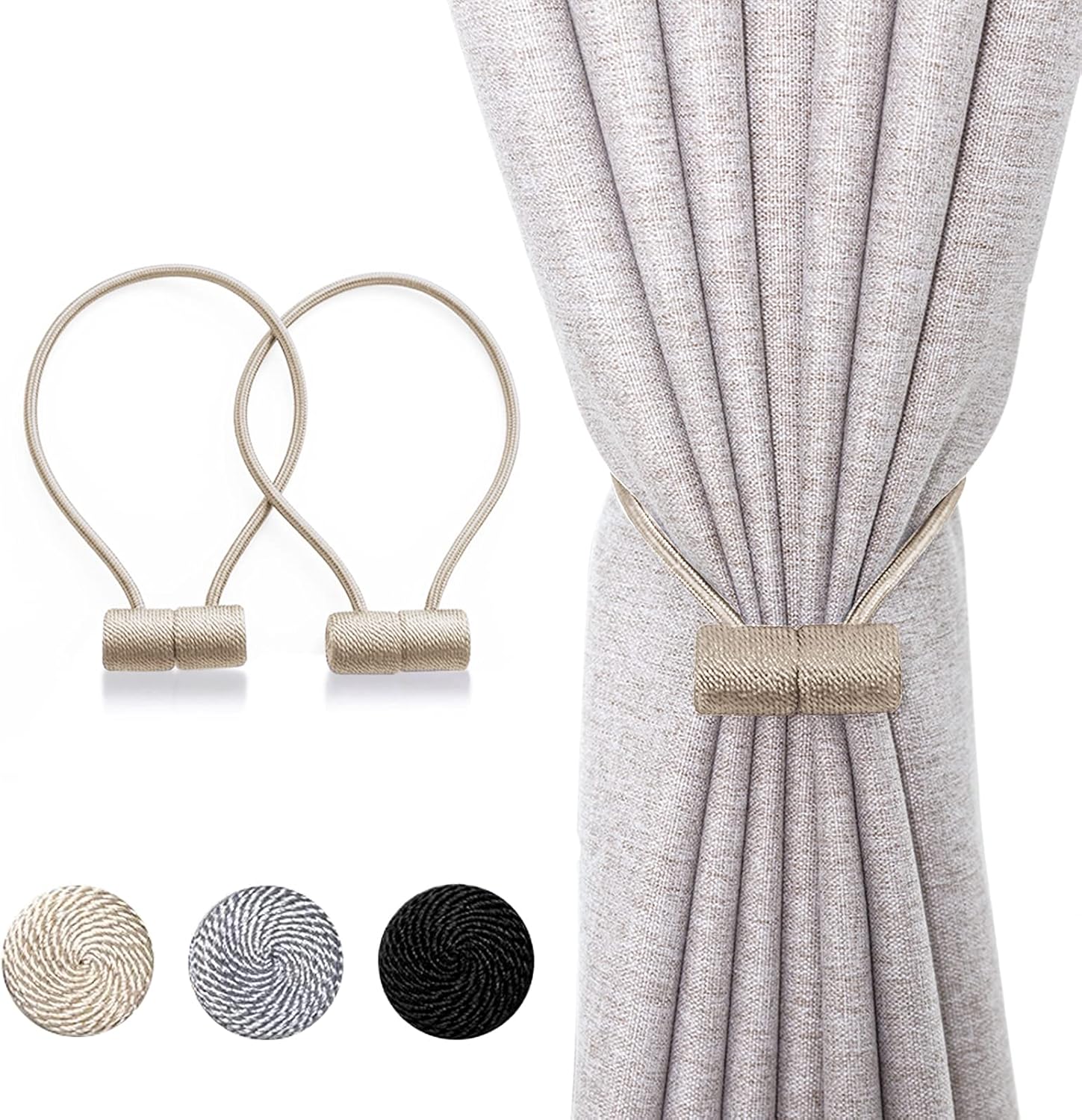 XDerlin Magnetic Curtain Holdbacks 16 Inch Beige
