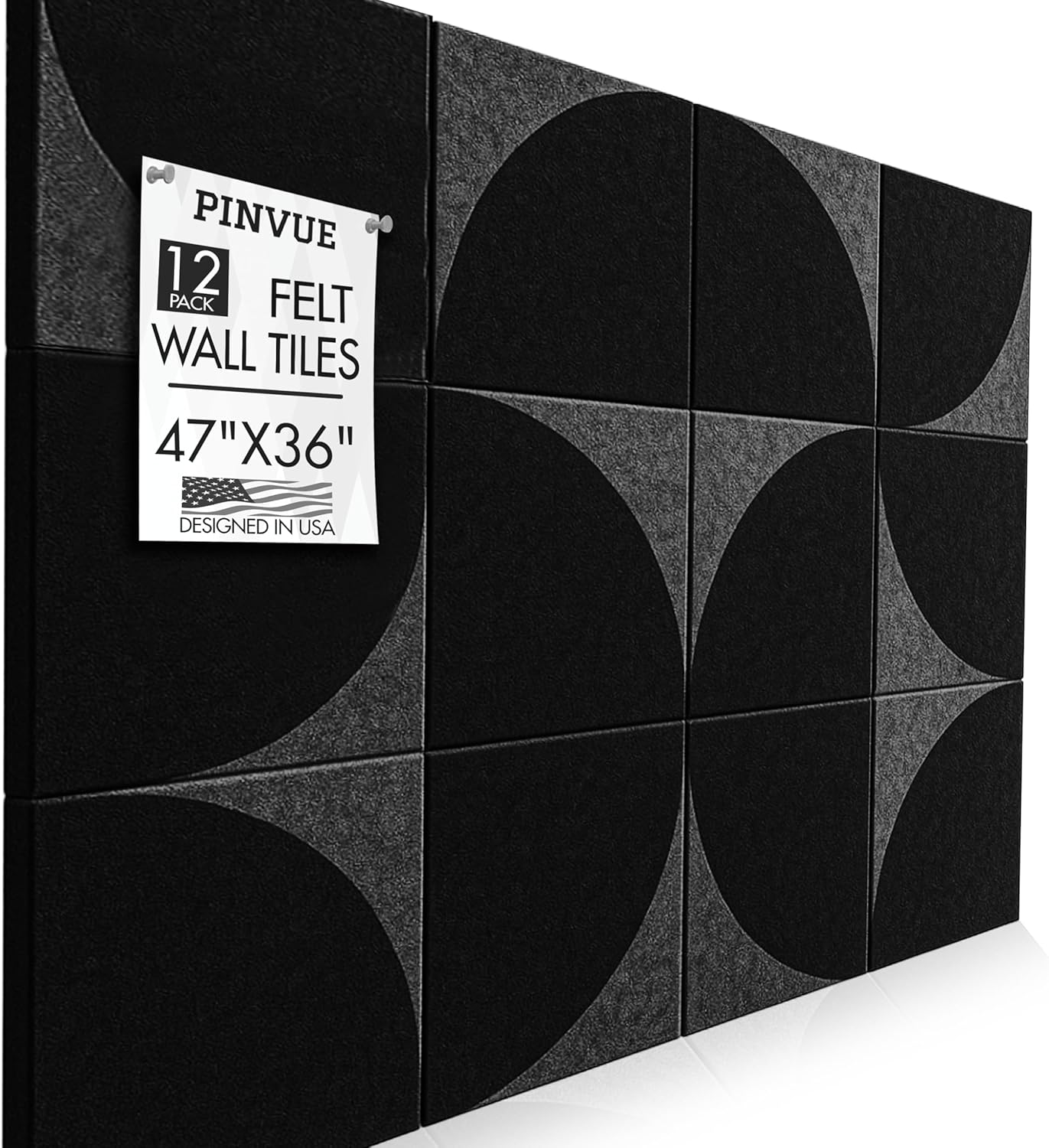 Large Black Cork Board with Felt Tiles Push Pins 47x36