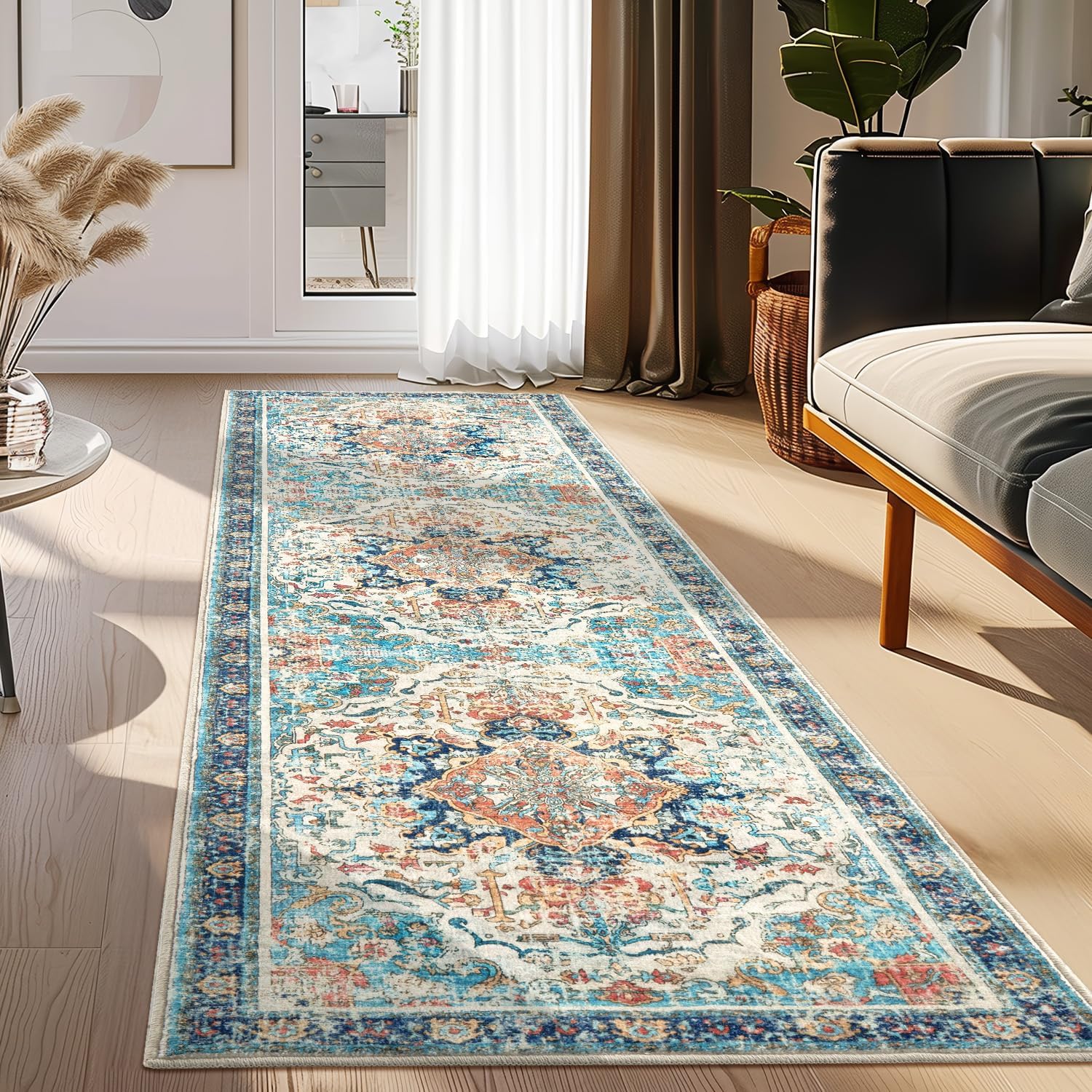 Topllen Runner Rug 26x8 Boho Washable Kitchen Rug