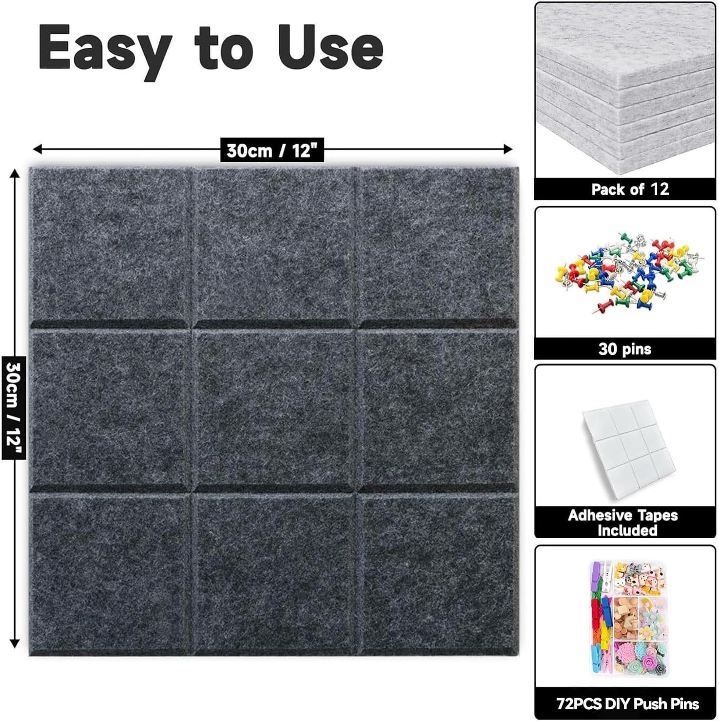Yunihome 12 Pack 36 x 48 Felt Bulletin Board Wall Tiles
