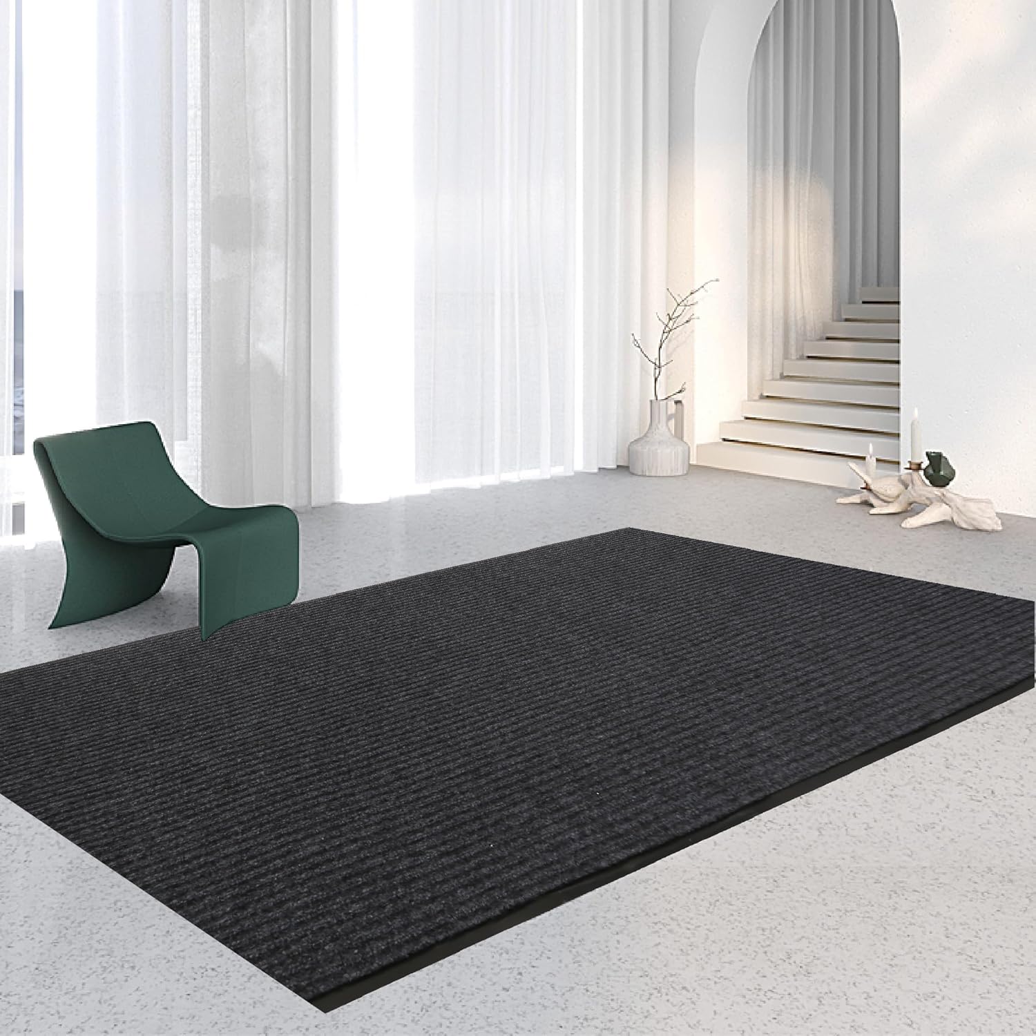 3x10ft Grey Brushed Entryway Rug with Rubber Backing