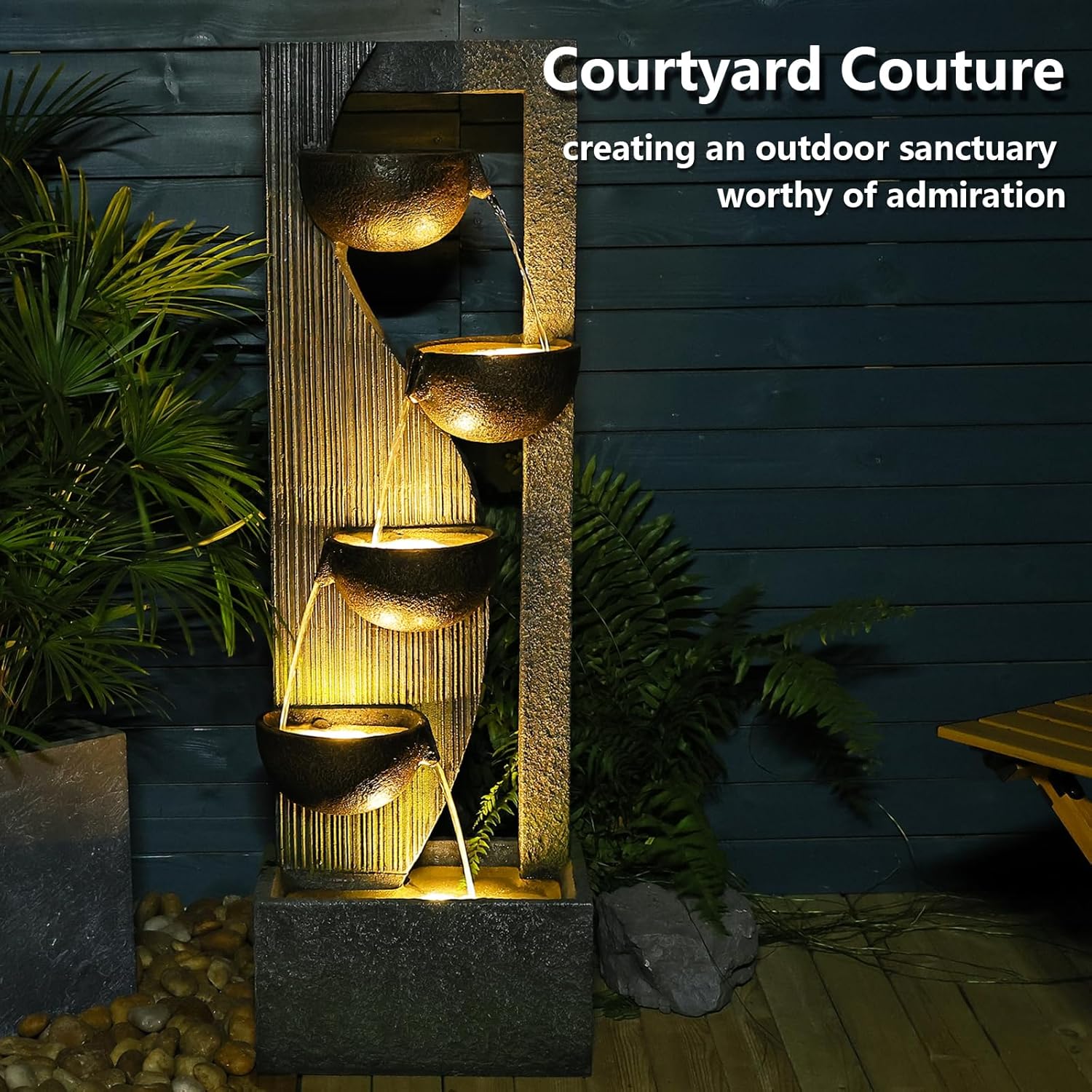 Sunlinua 5-Tier Large Water Fountain with LED Lights and Pump