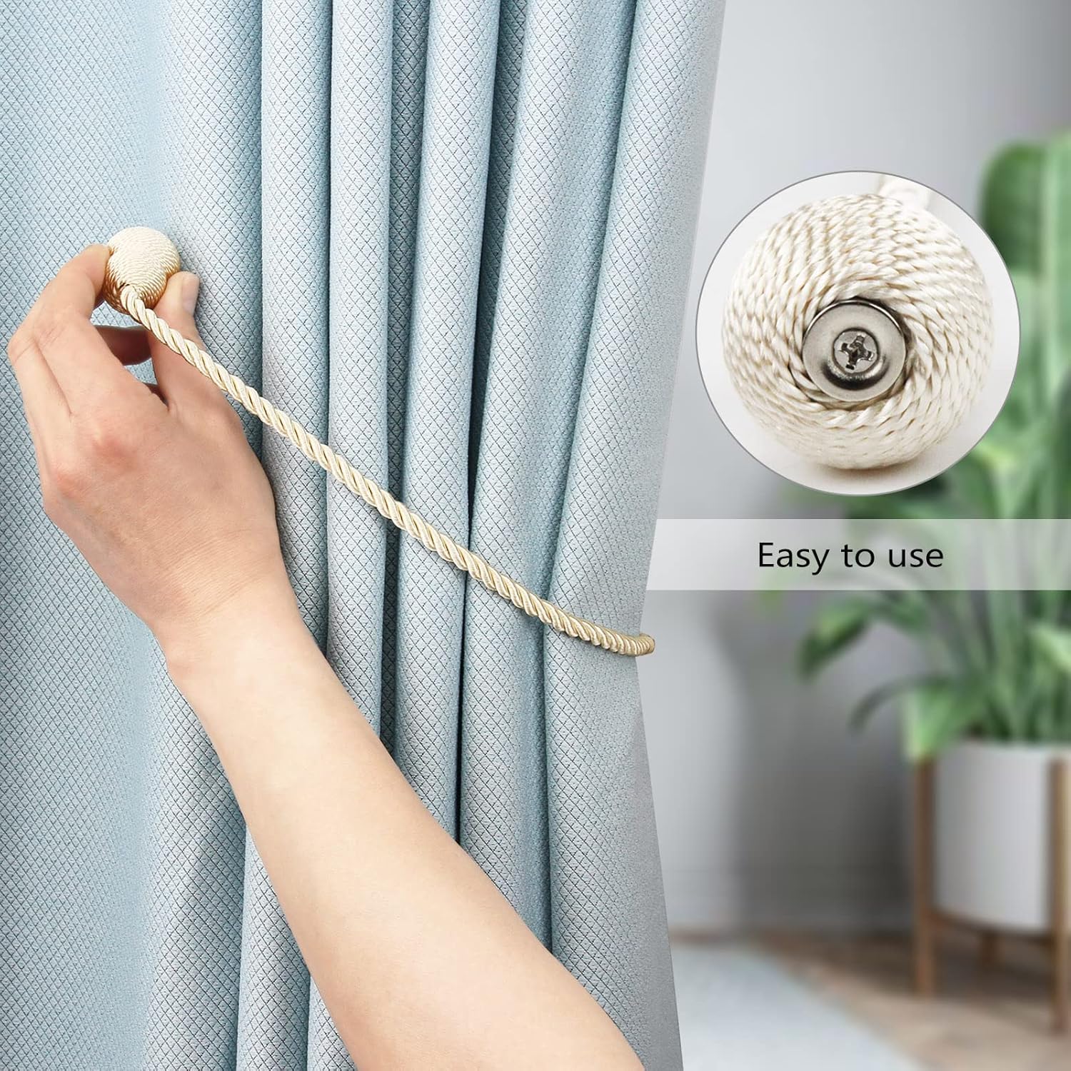 Hangtty Magnetic Curtain Tiebacks 6 Pack Beige