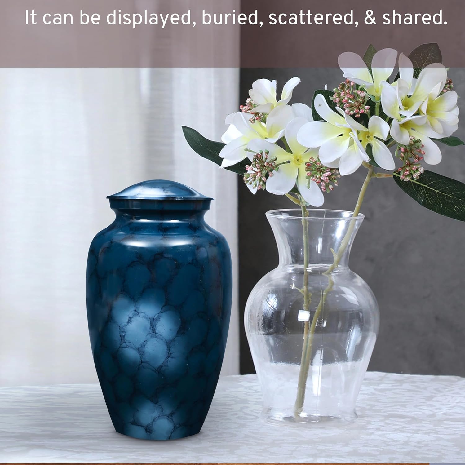 Alpha Living HOME Handcrafted Urn with Marble Finish Blue