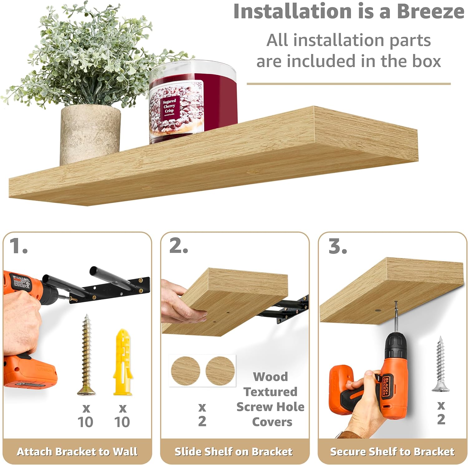 Sorbus Floating Shelves 24 Wall Mount - 2 Pack Maple Wood