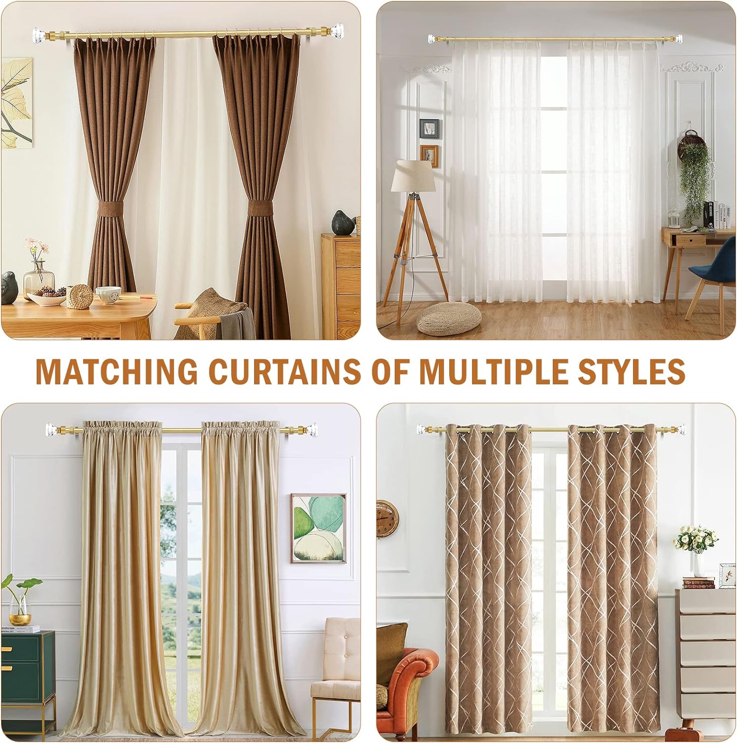 Knobelite Gold Single Rod Curtain Rod with Crystal Finials