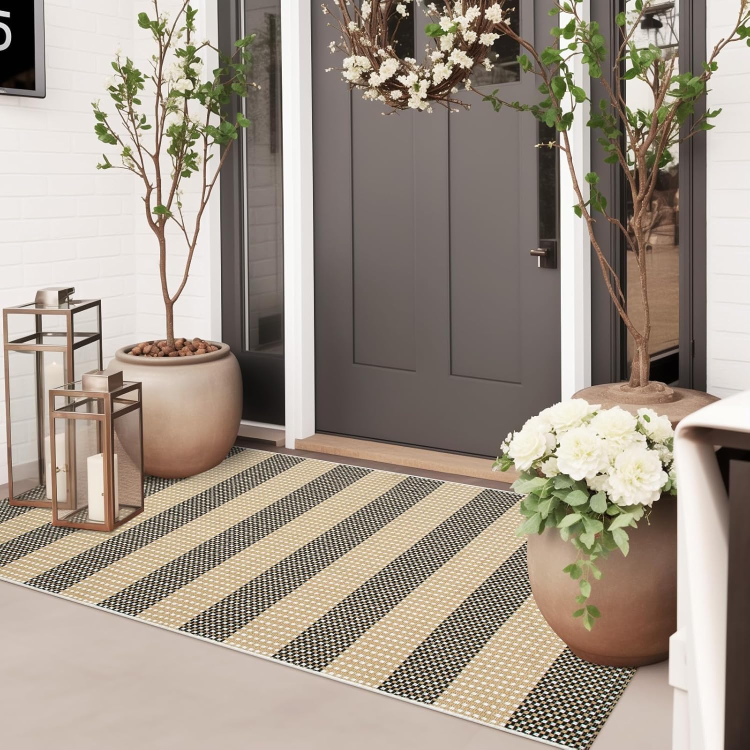 Striped Front Door Mat 24x51 Cotton Woven Rug