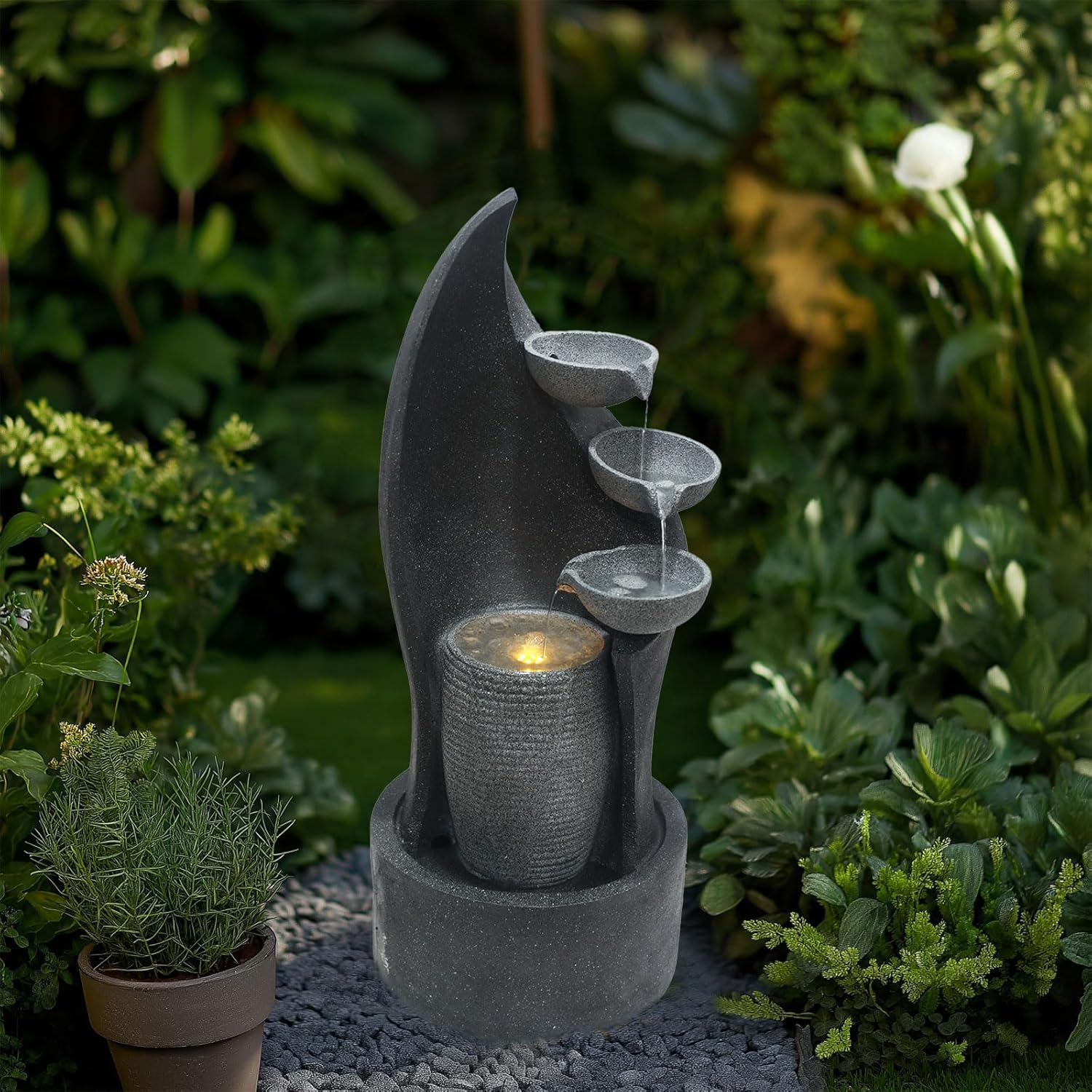G-LEAF 35 Inch 3-Tier Cascading Bowl Fountain with LED Lights