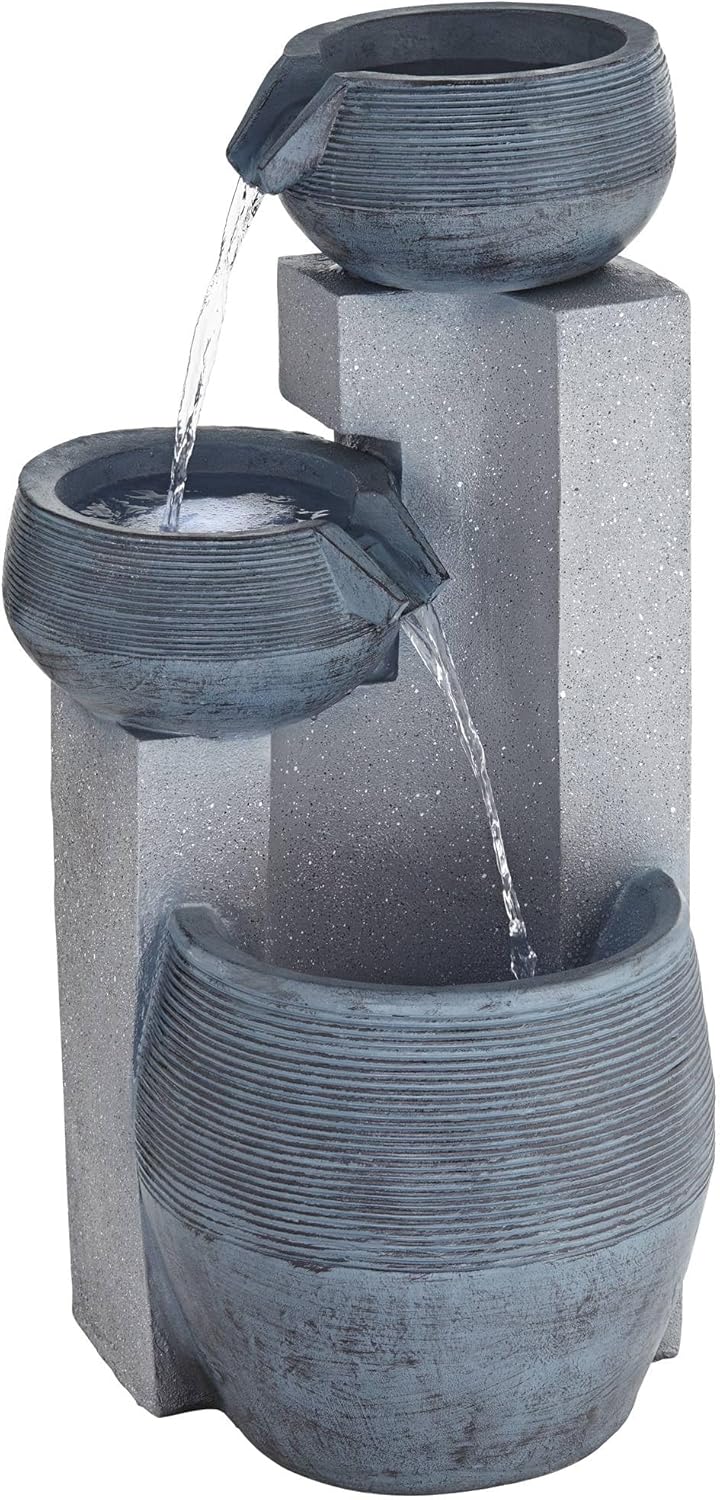 John Timberland Three Bowl Floor Standing Fountain with LED Light