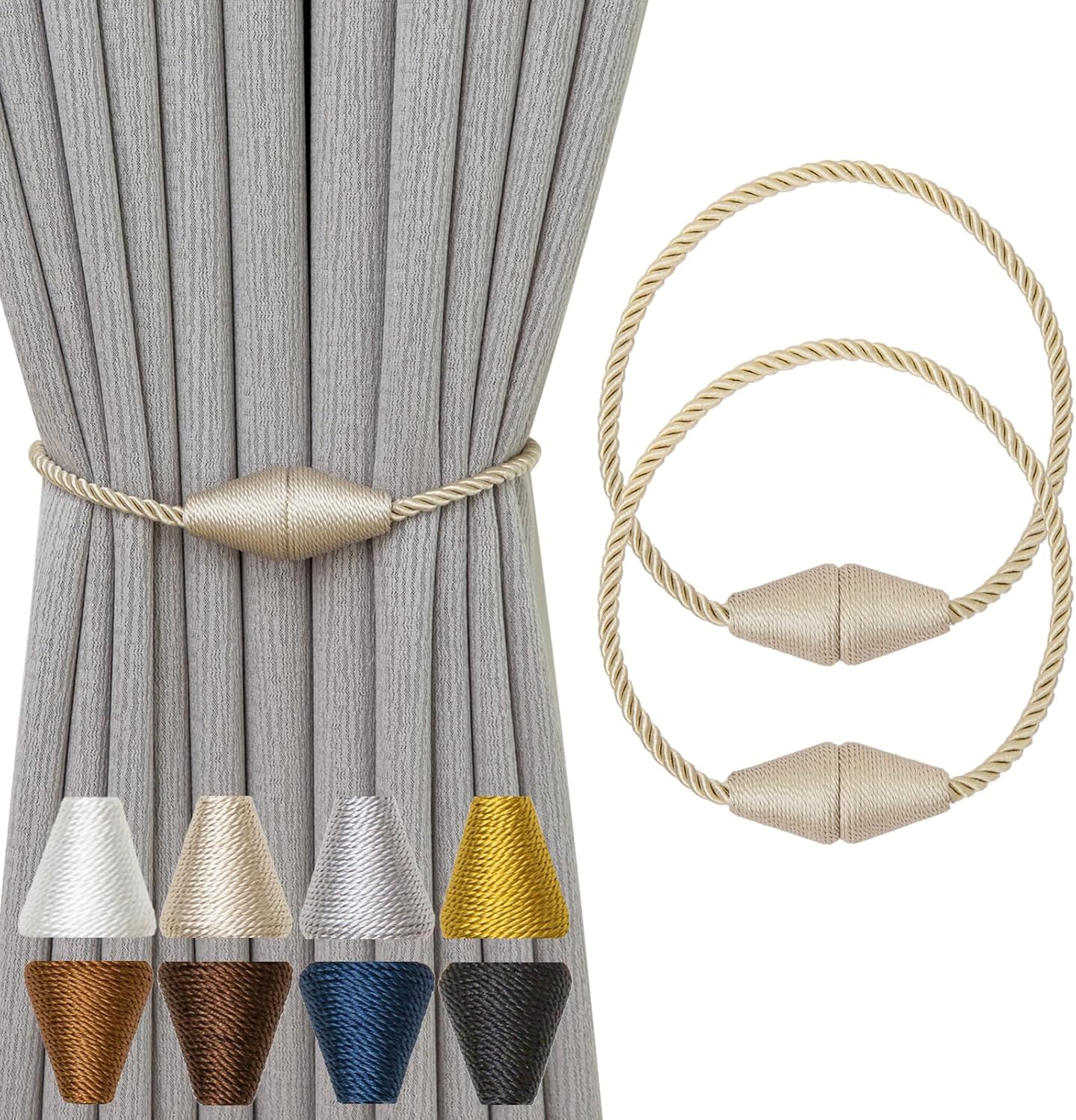 Contoeey Magnetic Curtain Tiebacks 2 Pack Outdoor Holdbacks
