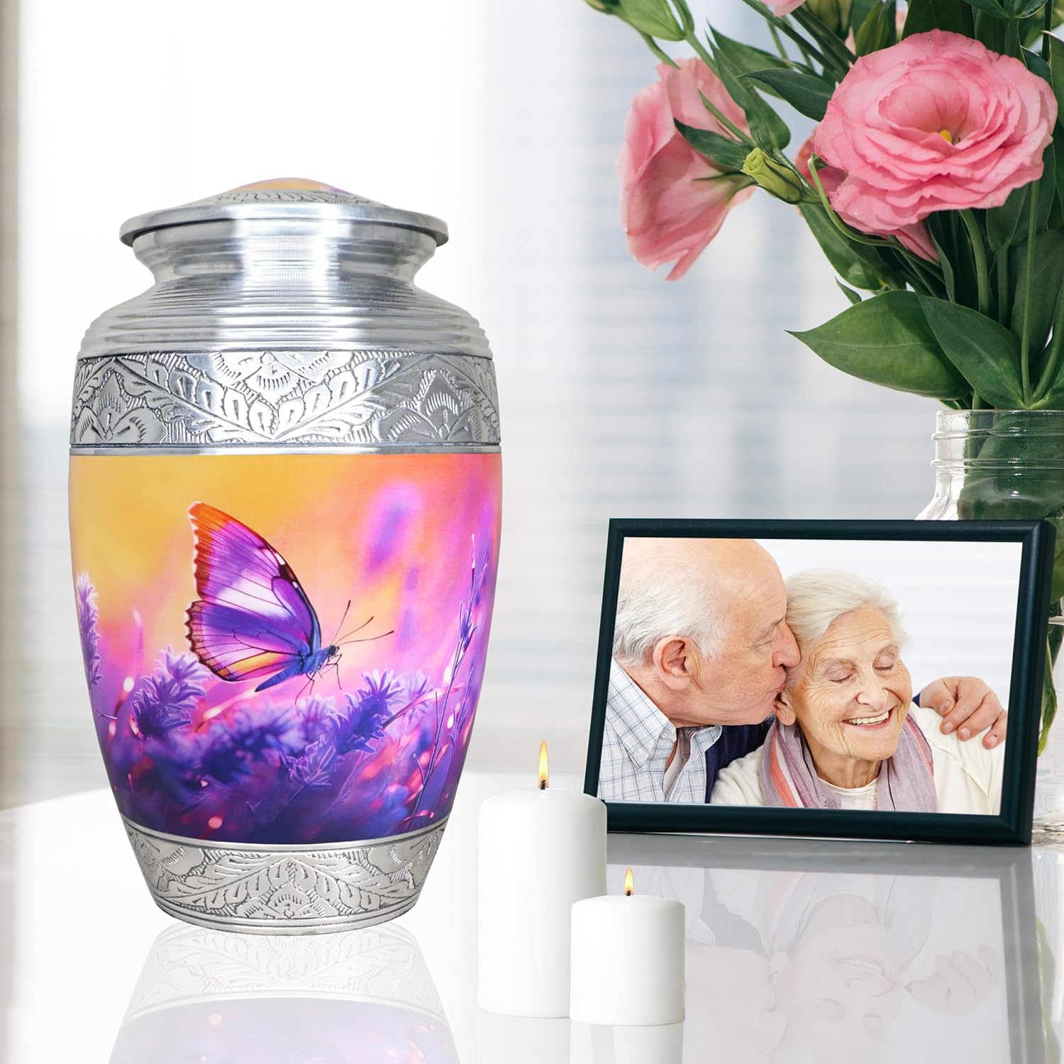 Purple Butterfly Cremation Urn for Human Ashes