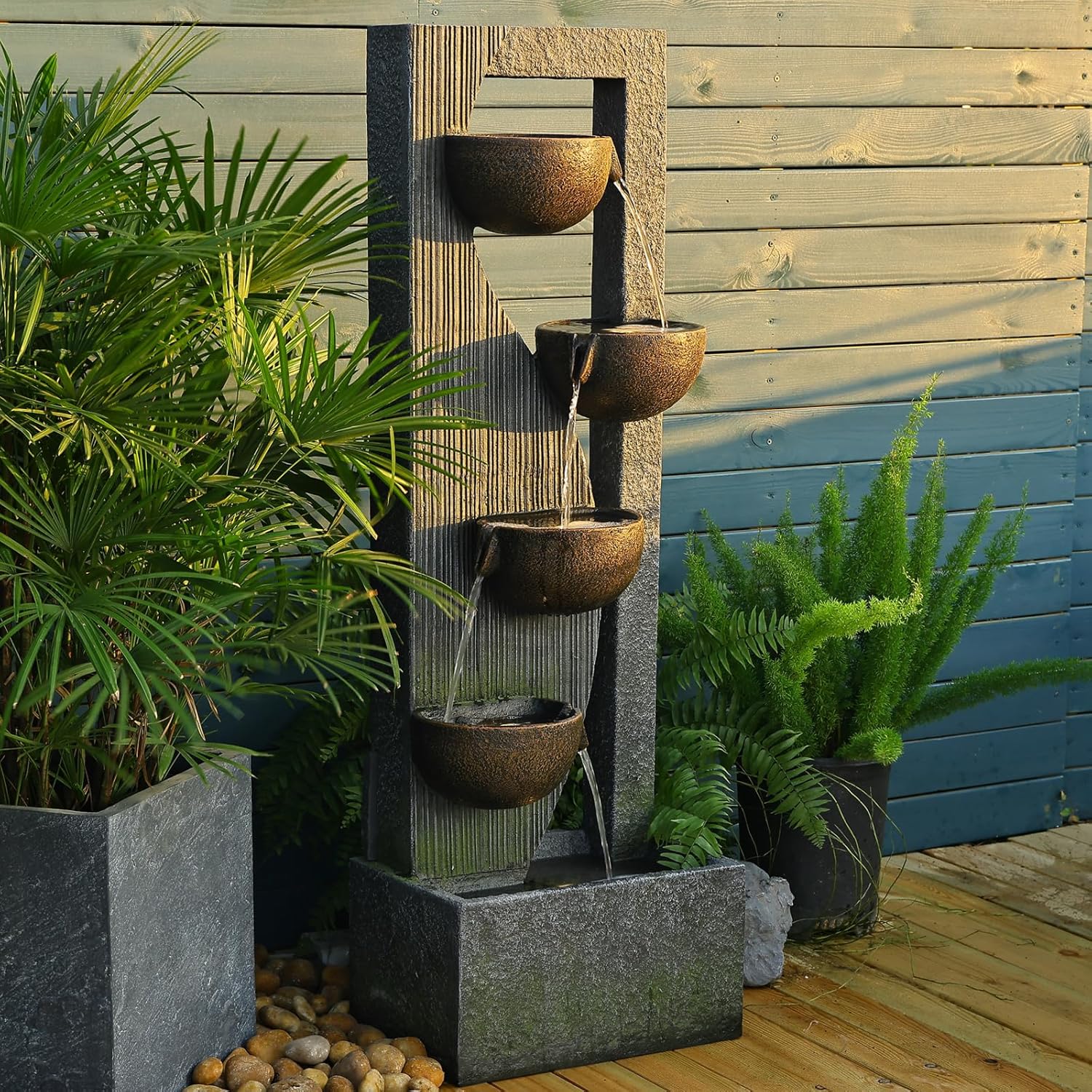 Sunlinua 5-Tier Large Water Fountain with LED Lights and Pump