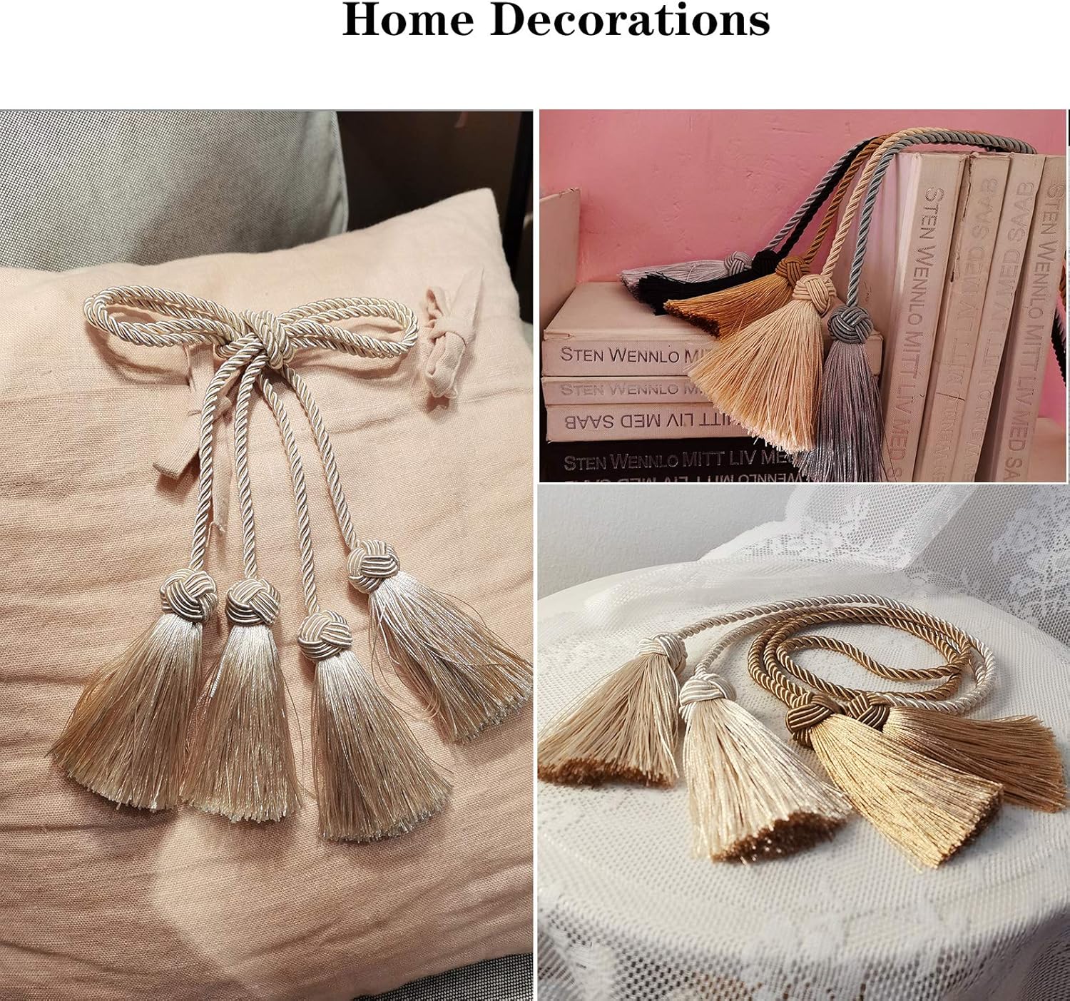 Elegant Curtain Tiebacks with Tassel Beige 2 Pack