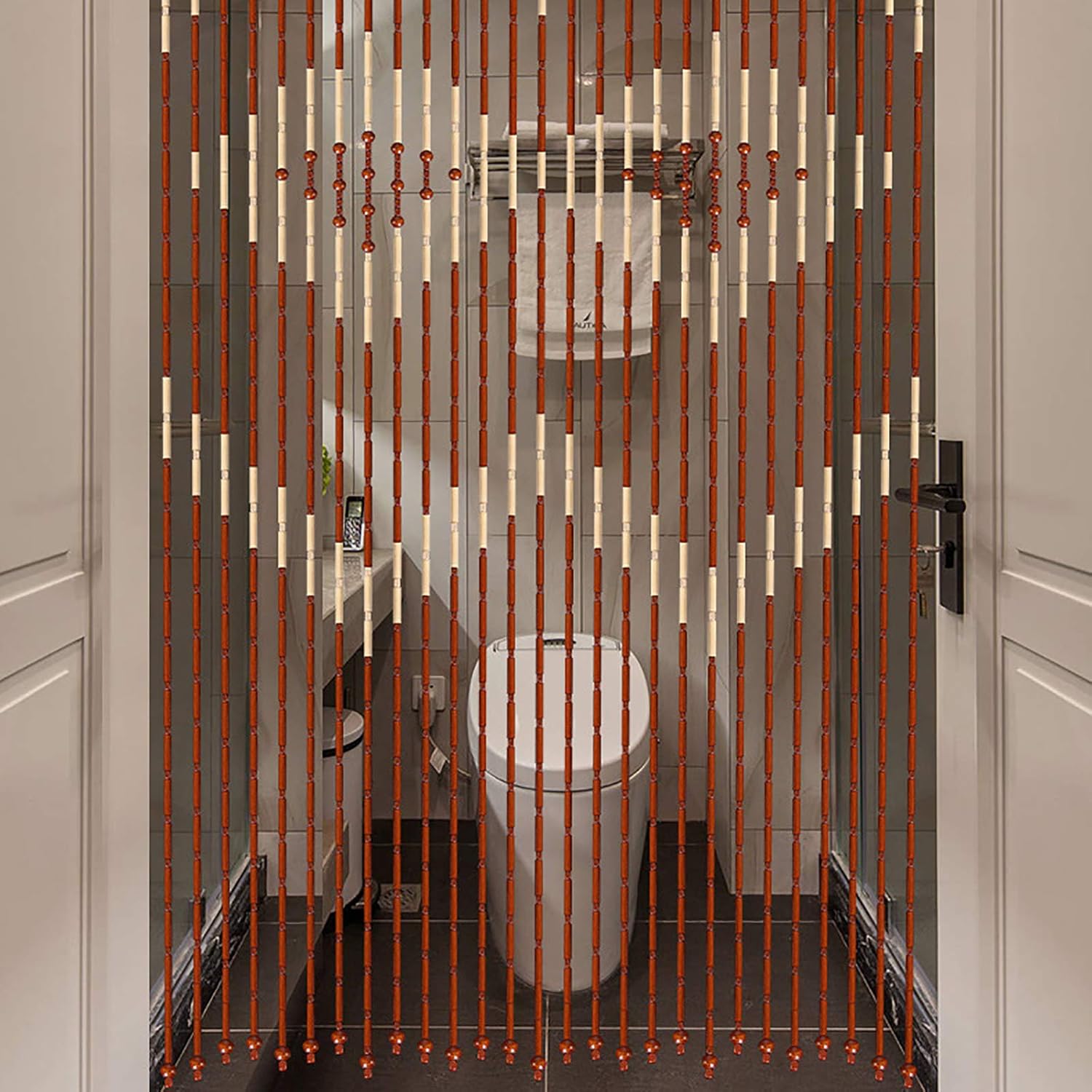 Eapmic Wood Beaded Curtain 27 Lines Coffee White 90x175 cm