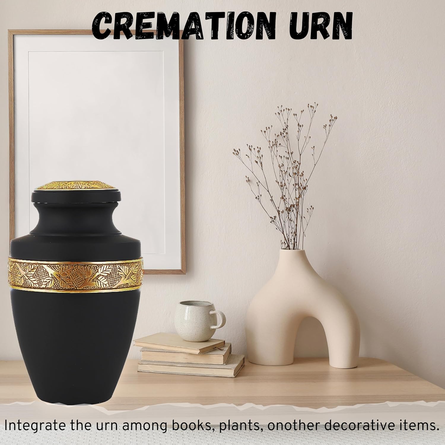 Metal Alloy Decorative Urn for Human Ashes - Black Gold