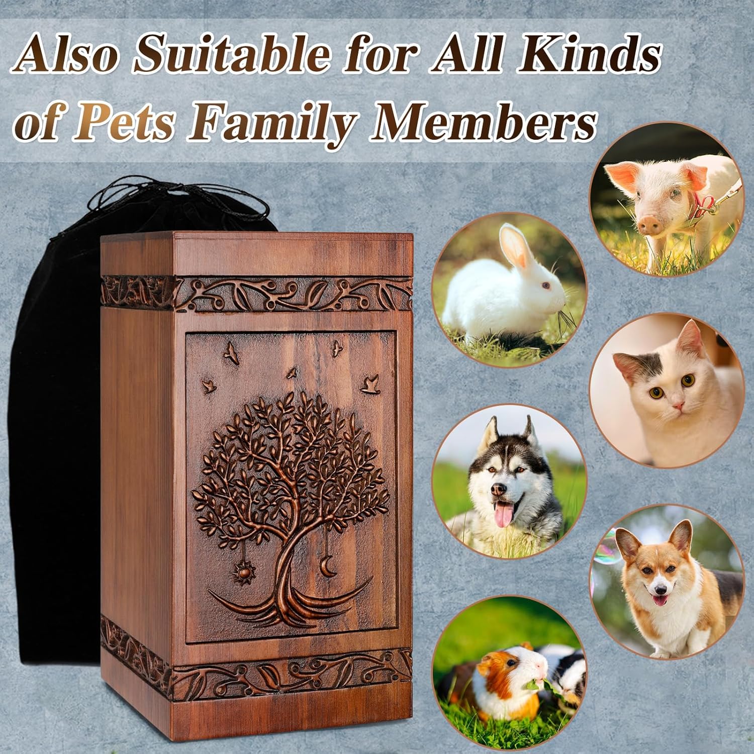 Handcrafted Wooden Cremation Urn with Velvet Bag