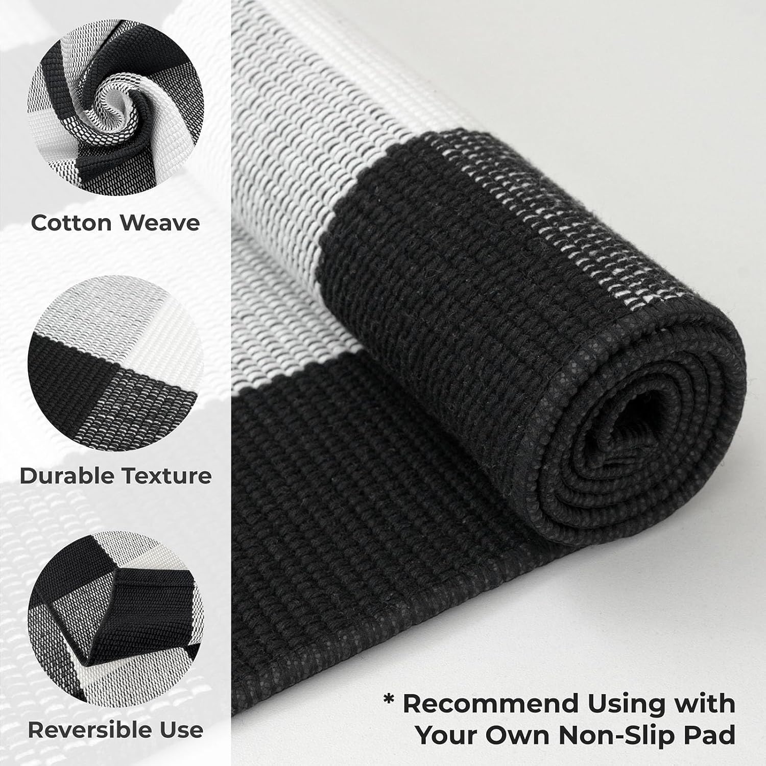 KOZYFLY Buffalo Plaid Area Rug 2x3ft Black White Checkered Mat