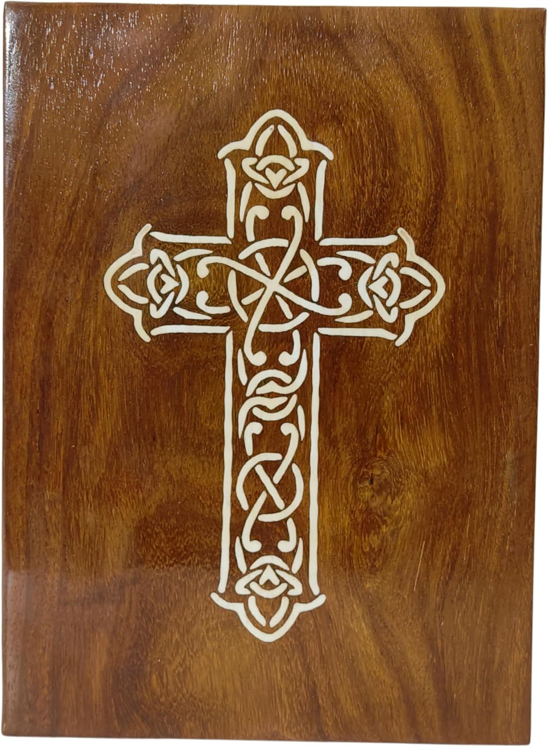 Handcrafted Wooden Urn with Black White Cross Engraving