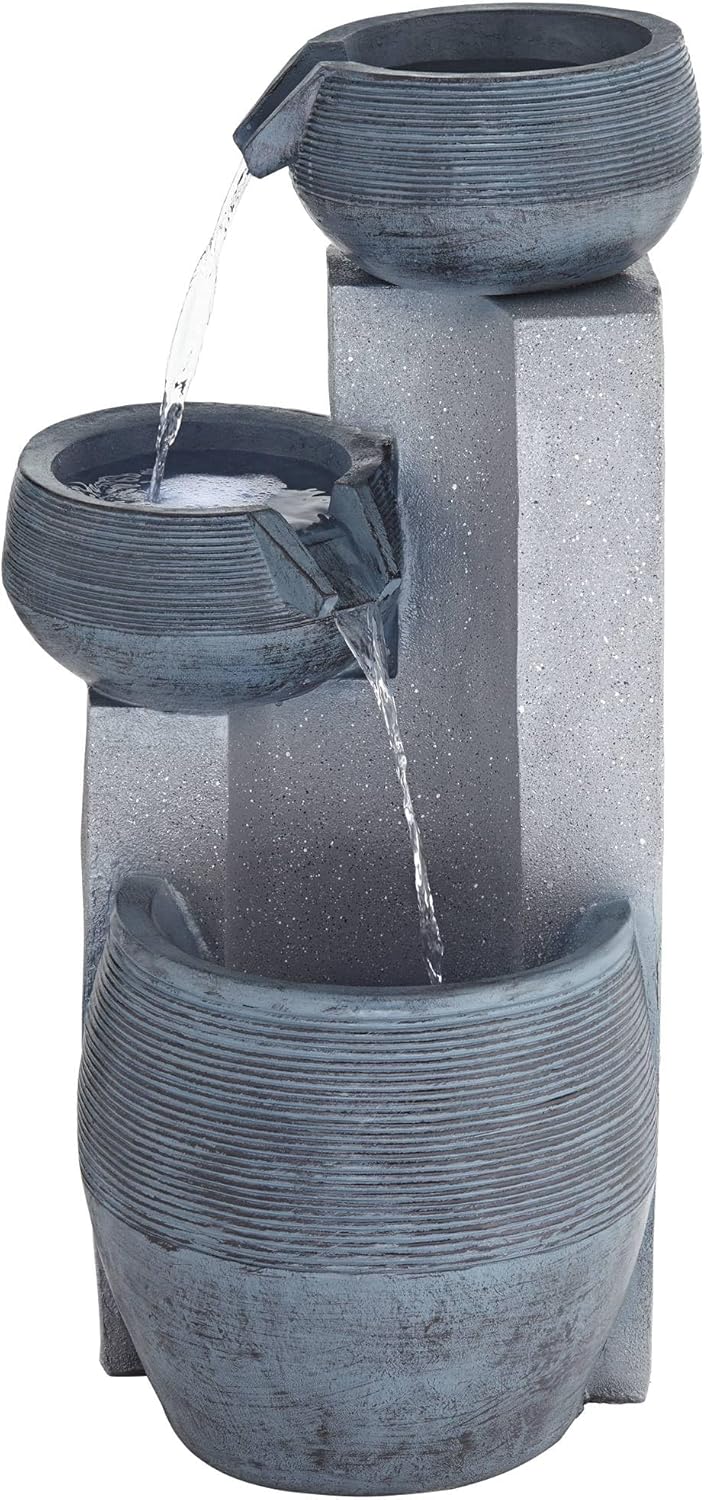 John Timberland Three Bowl Floor Standing Fountain with LED Light