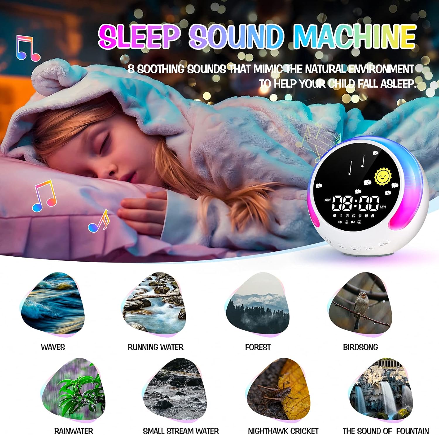 Kids Alarm Clock with Touch Night Light and Bluetooth Speaker