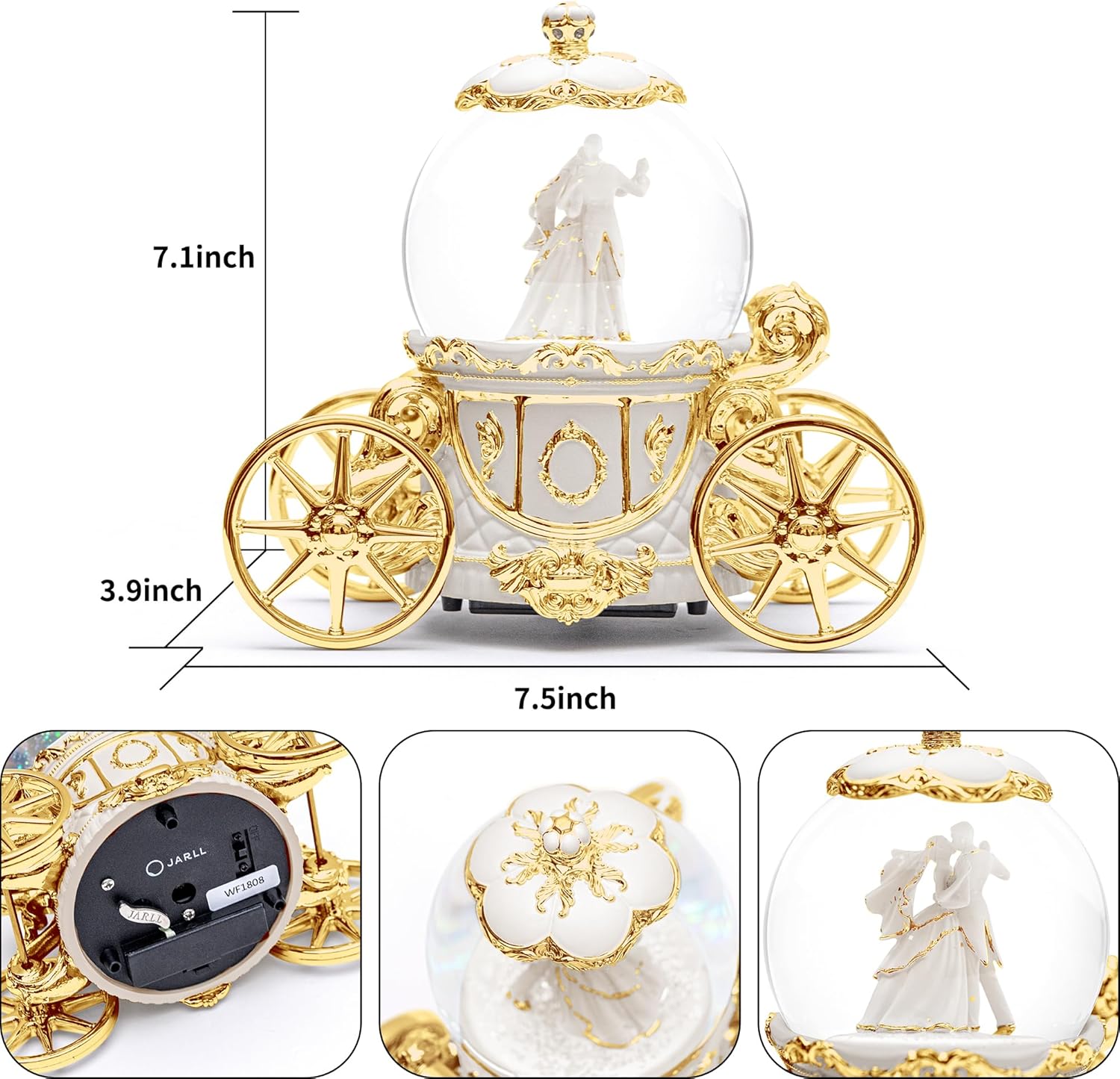 Luxury Gold Cinderella Carriage Snow Globe with Music