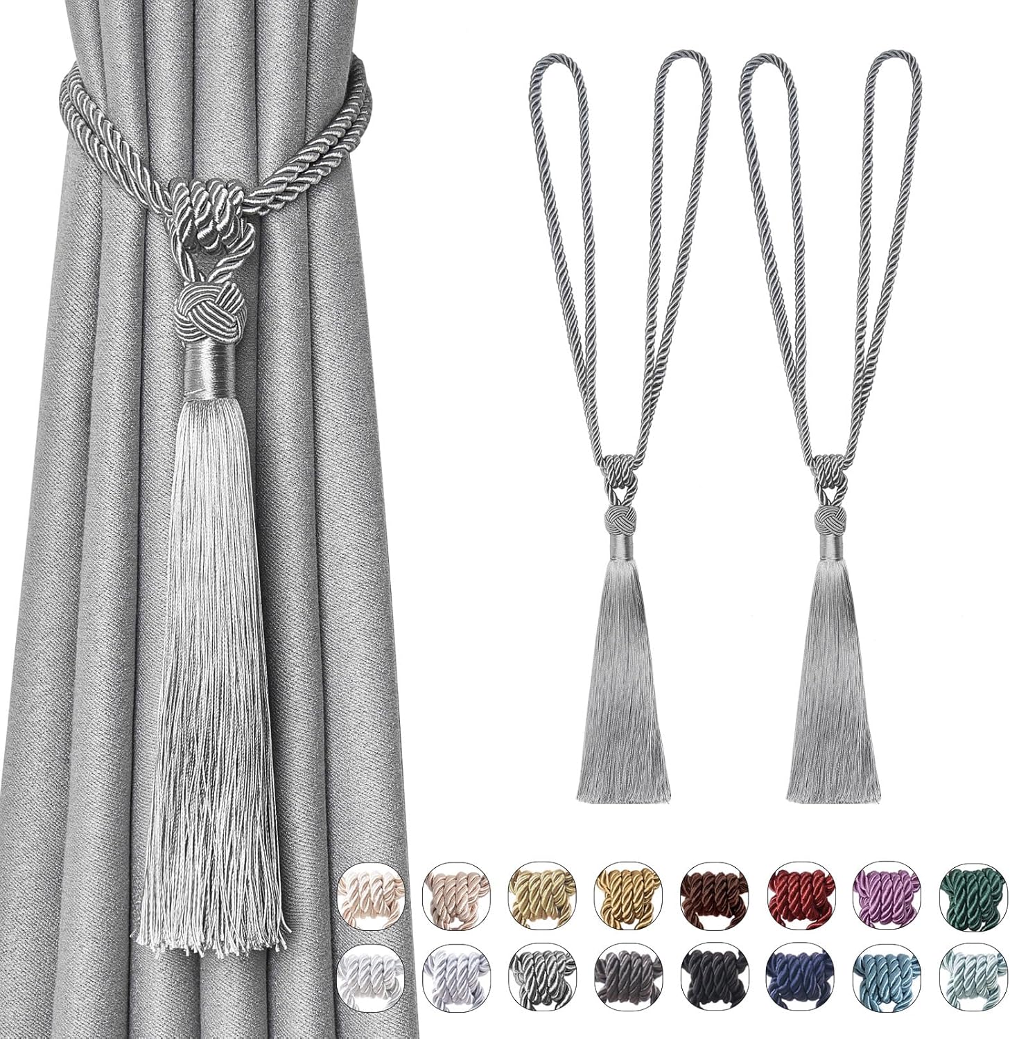 NICEEC 2 Pack Grey Tassel Curtain Tiebacks