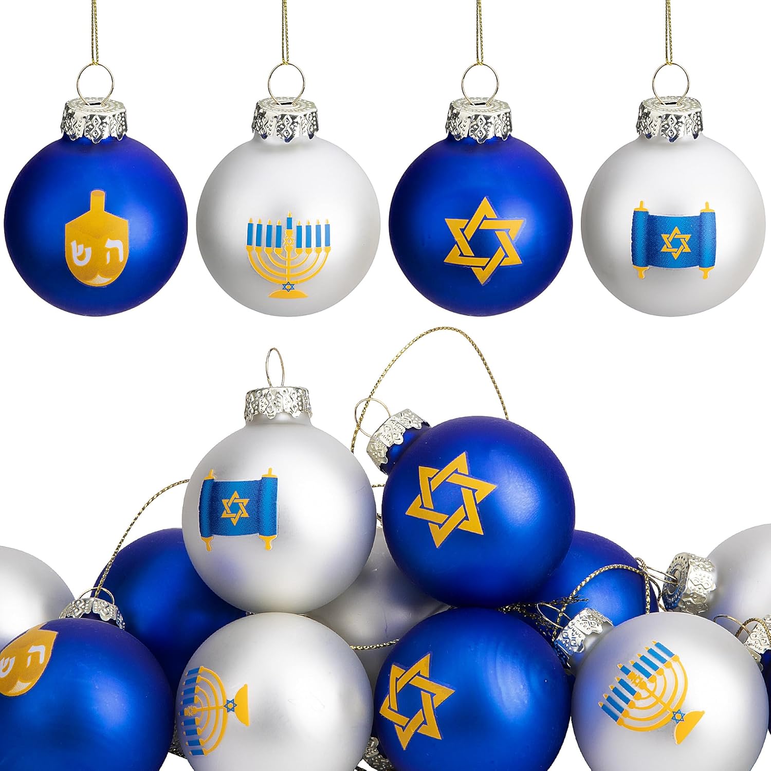 12pcs Glass Ball Hanukkah Ornaments Star of David Decorations