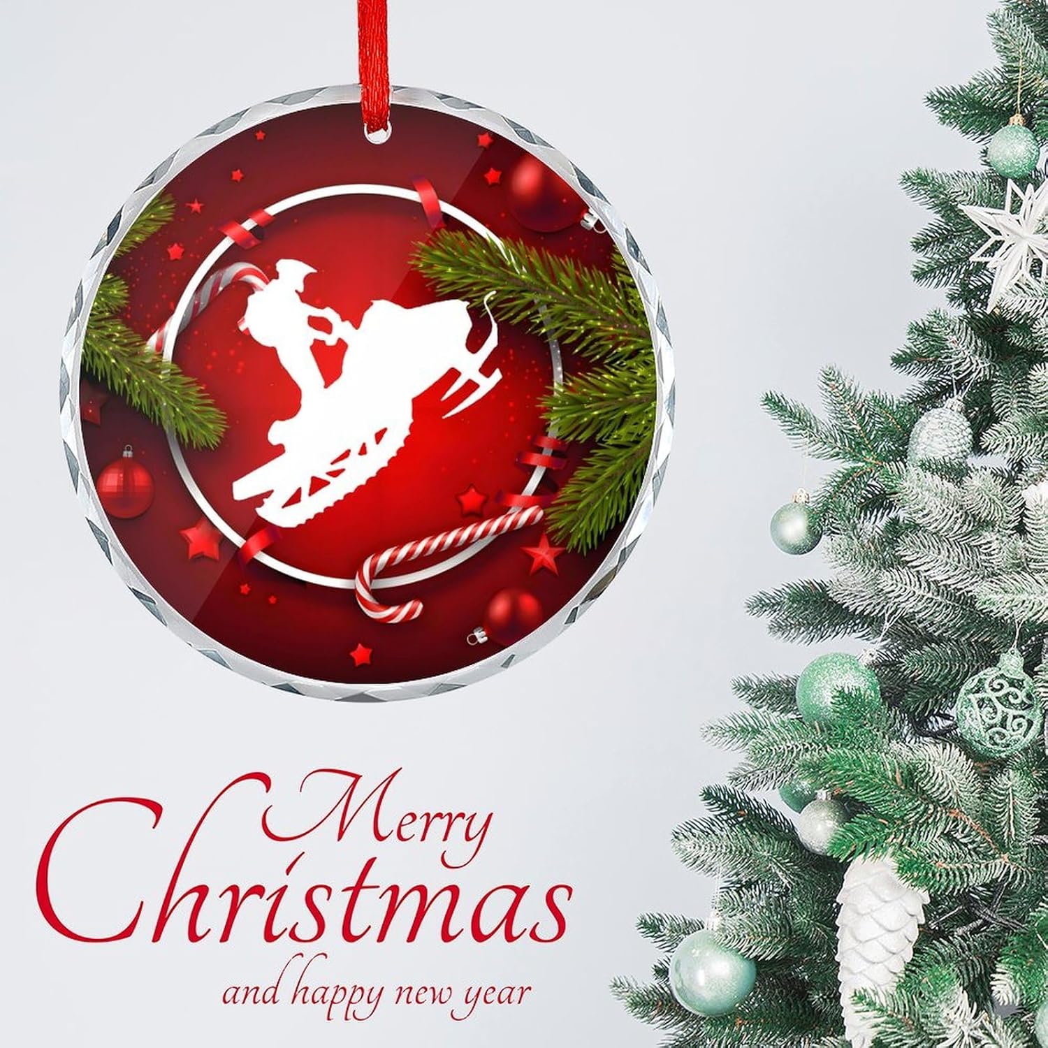 Snowmobile Car Glass Ornament 31 Inch Christmas Decor