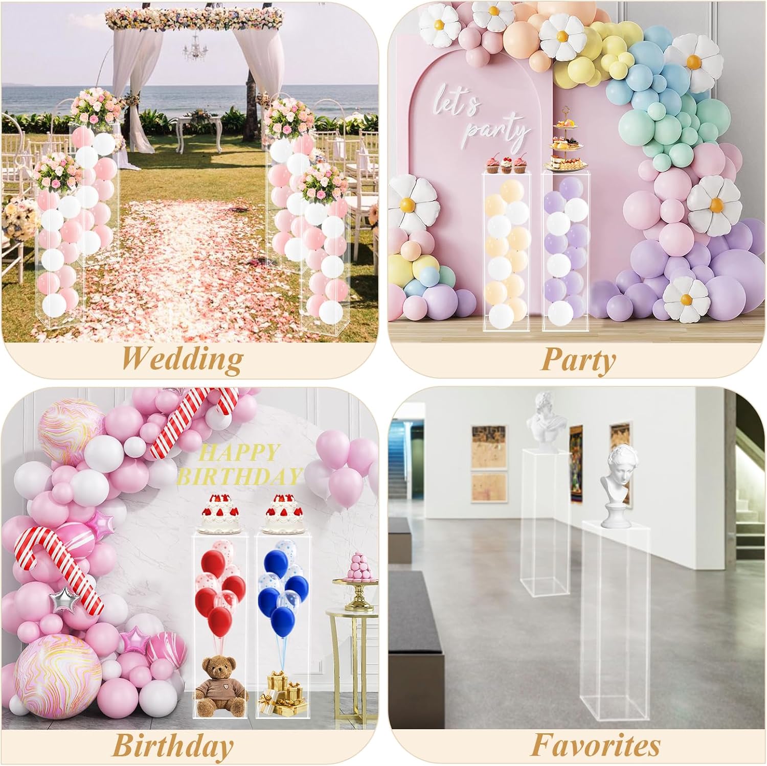 2 Pack Acrylic Pedestal Stand Display for Parties and Weddings