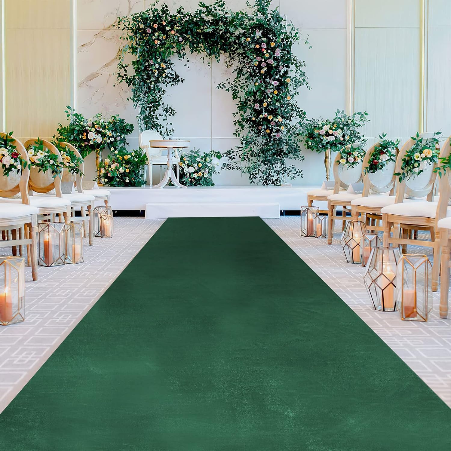 QueenDream Green Velvet Aisle Runner 45ft x 15ft Wedding Decor