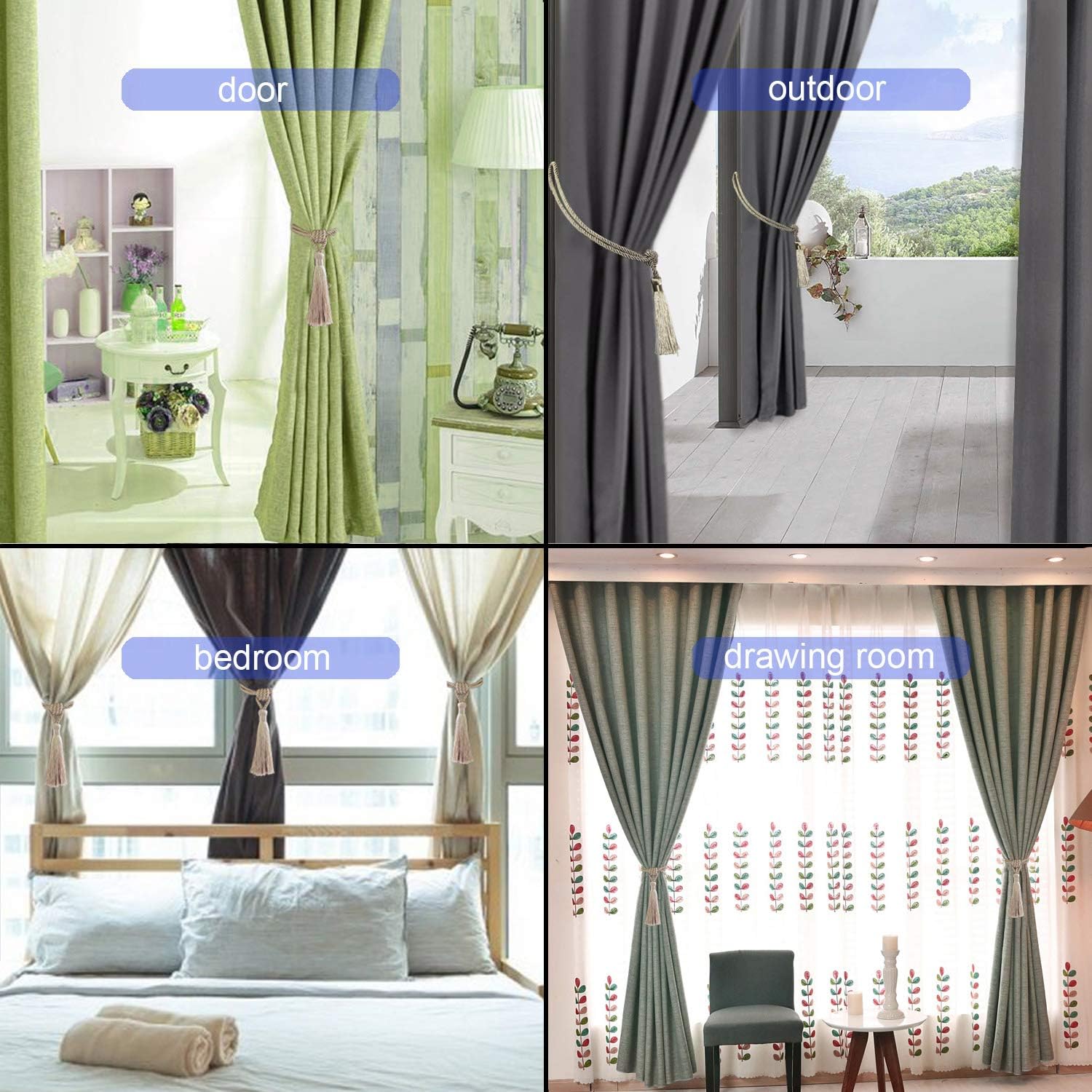 Fenghuangwu Curtain Tiebacks Tassel Holdbacks 2 Pack