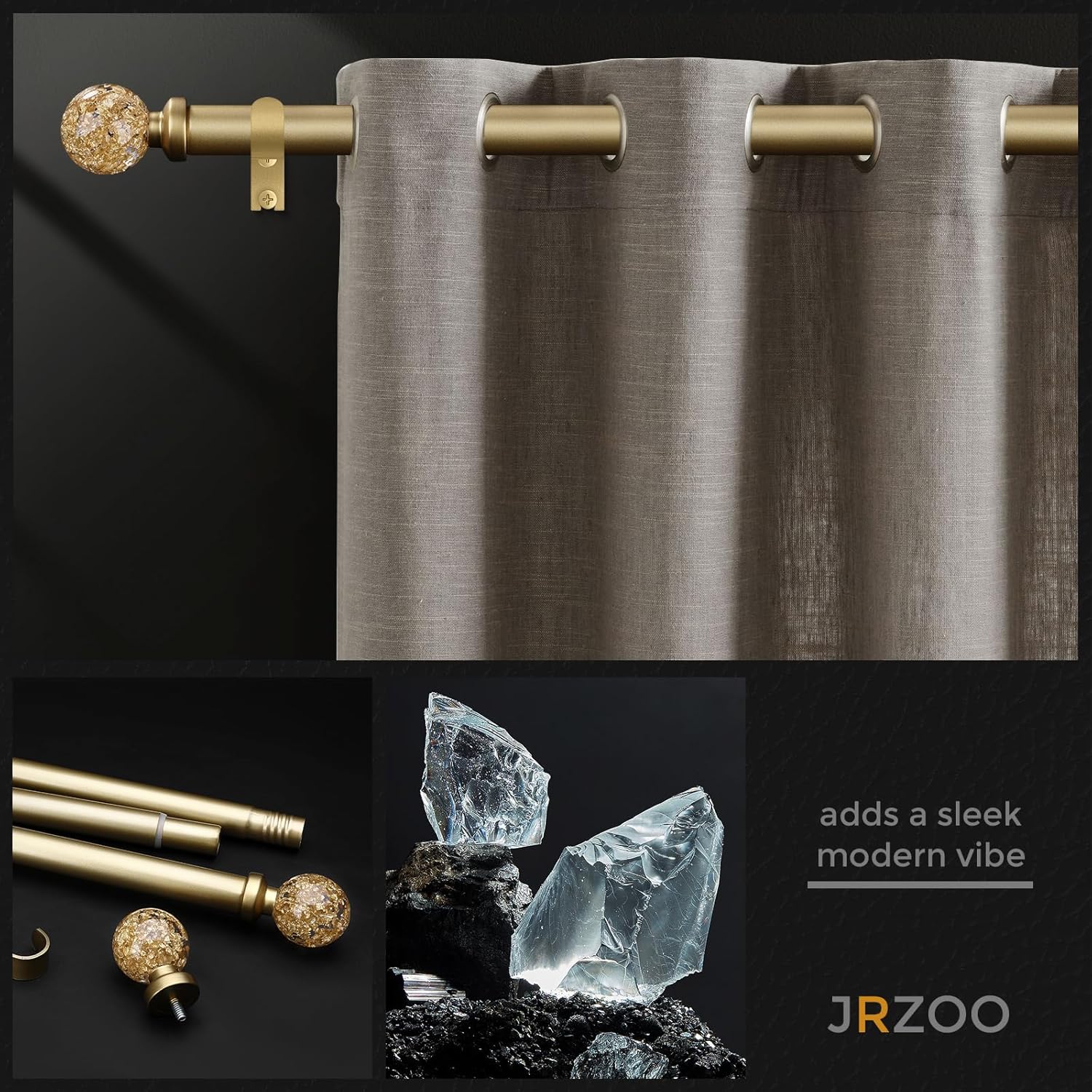 JRZOO Gold Curtain Rods 30-120 Inch Adjustable