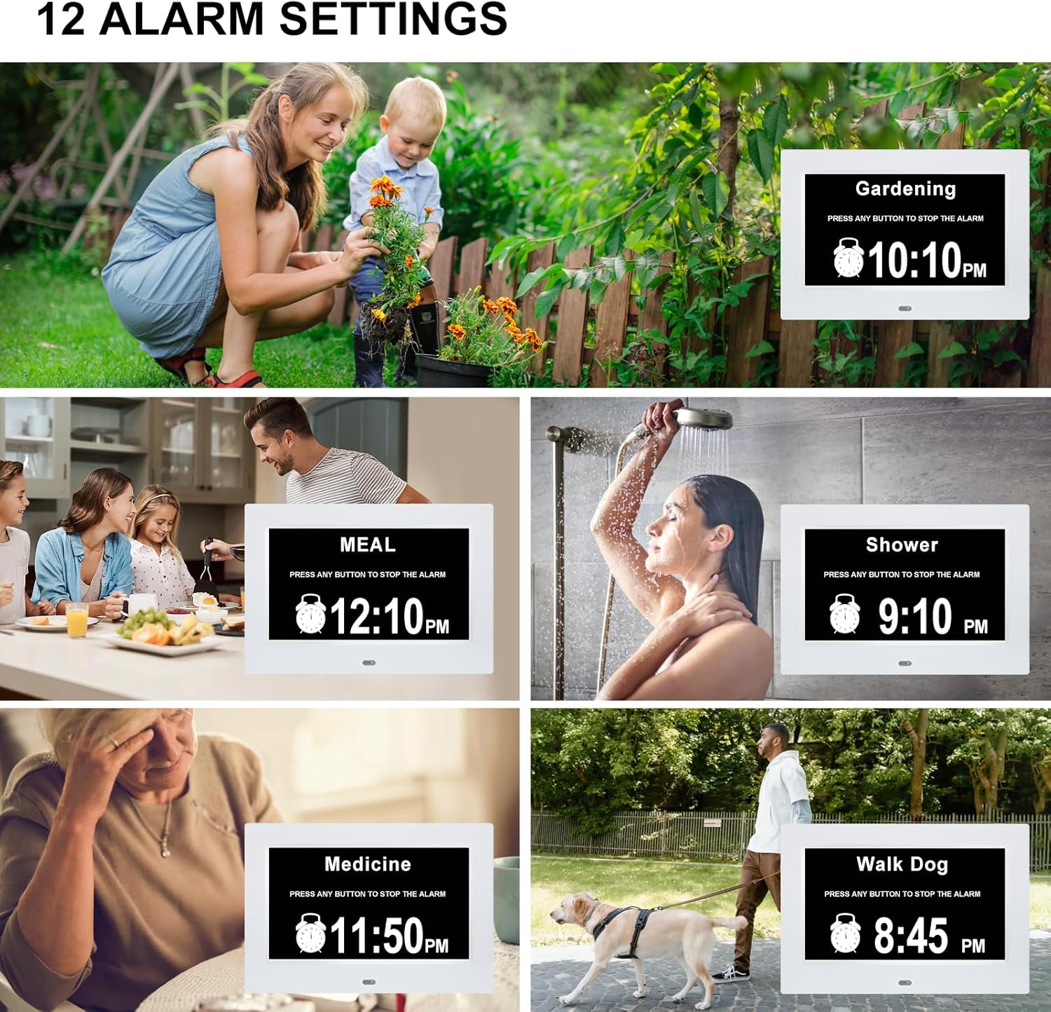 7 Inch Digital Calendar Clock with 12 Alarms and 5 Display Modes