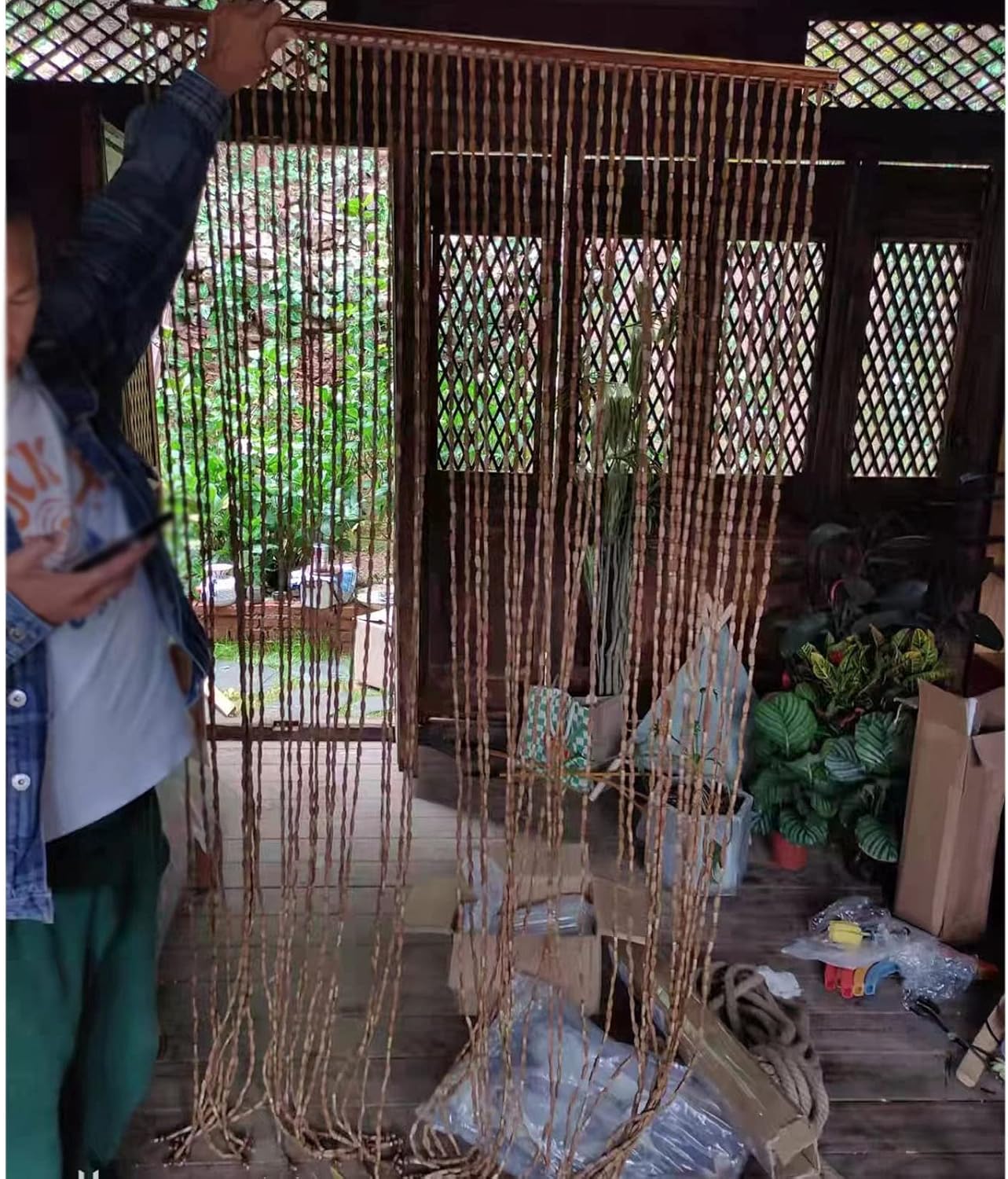 Bamboo Beaded Curtain for Doorways Handmade Custom Design