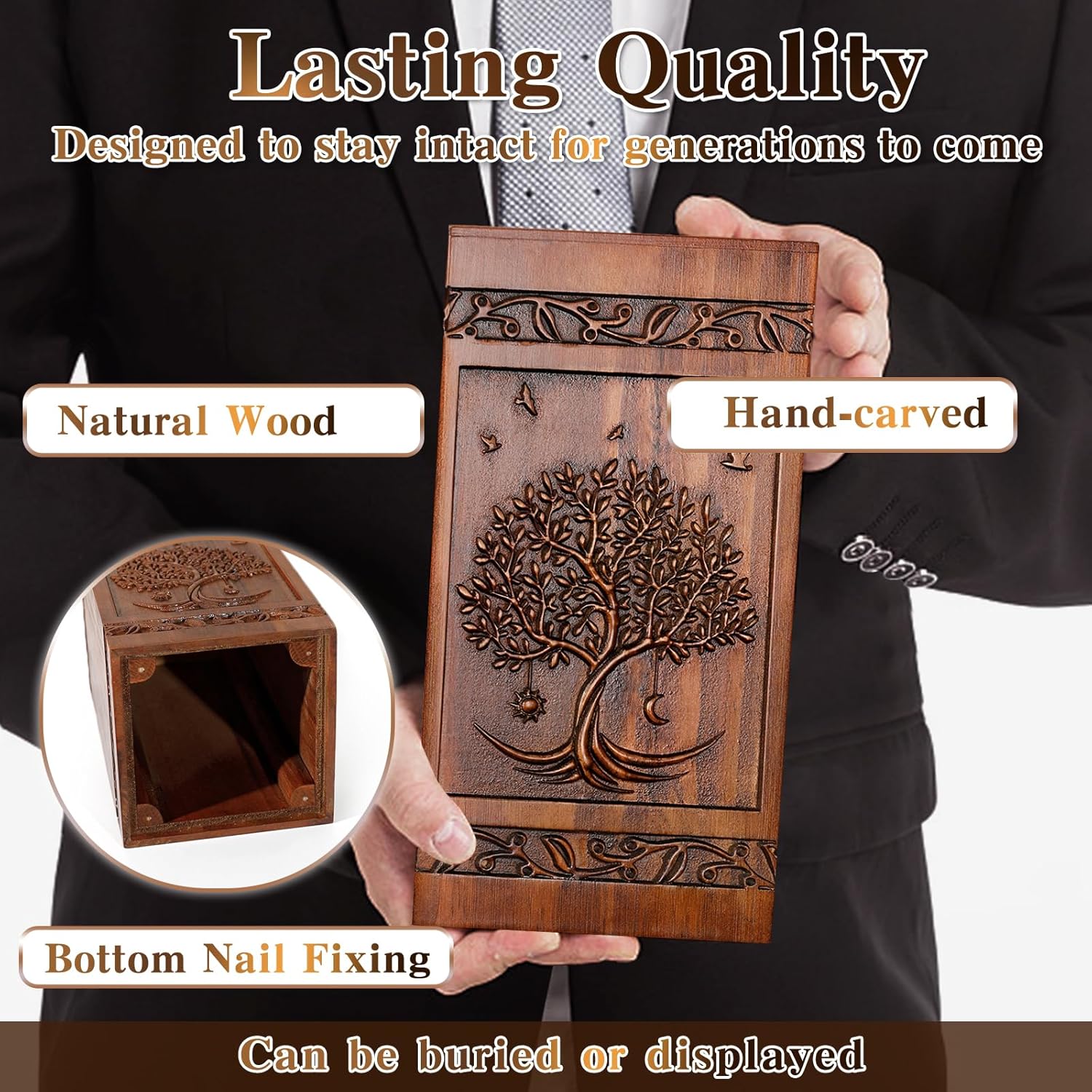 Handcrafted Wooden Cremation Urn with Velvet Bag