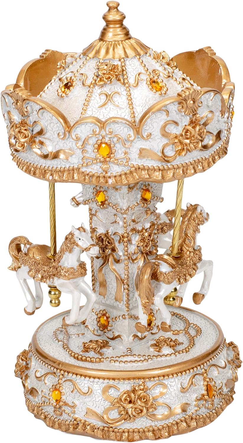Elanze Designs Gilded Gold Tone Horse Musical Carousel 10 Inch