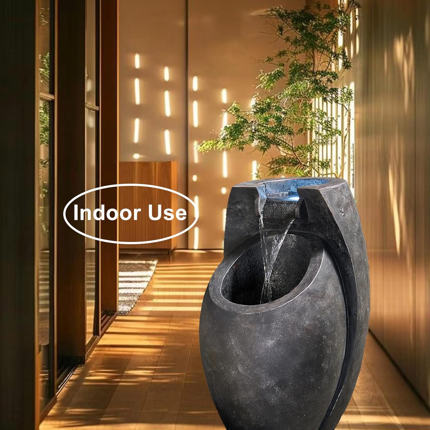 Modern Two-Tier Waterfall Fountain for Indoor Outdoor