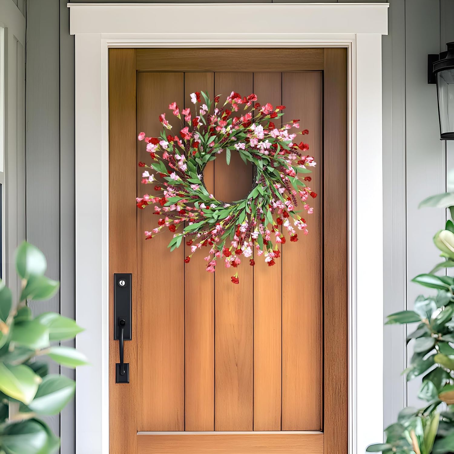 24 Inch Artificial Spring Wreath Red Pink